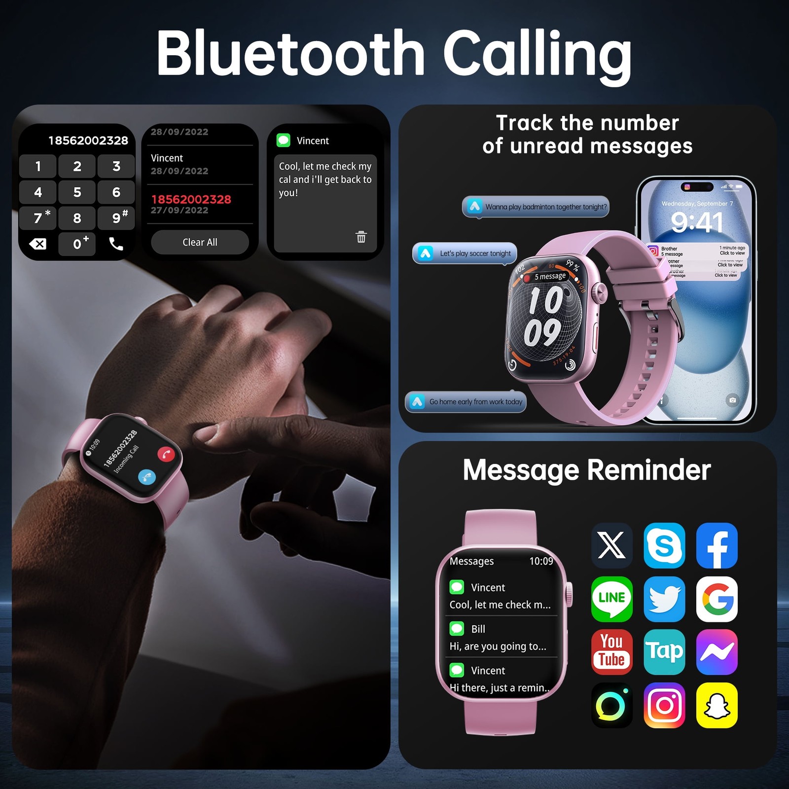 STA Smart Watch, 2.01″ HD Color Screen with 3D Curved Glass, Bluetooth 5.3, 180+