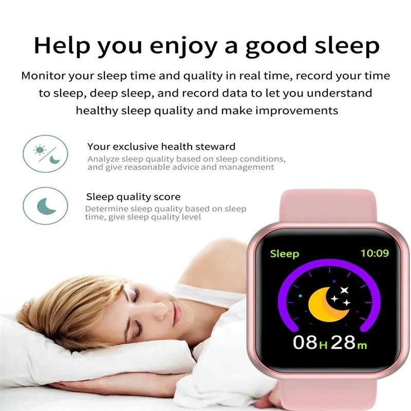 Y68 Smart Watch Men Women Heart Rate Oxygen Blood Pressure Monitoring Multi-Func