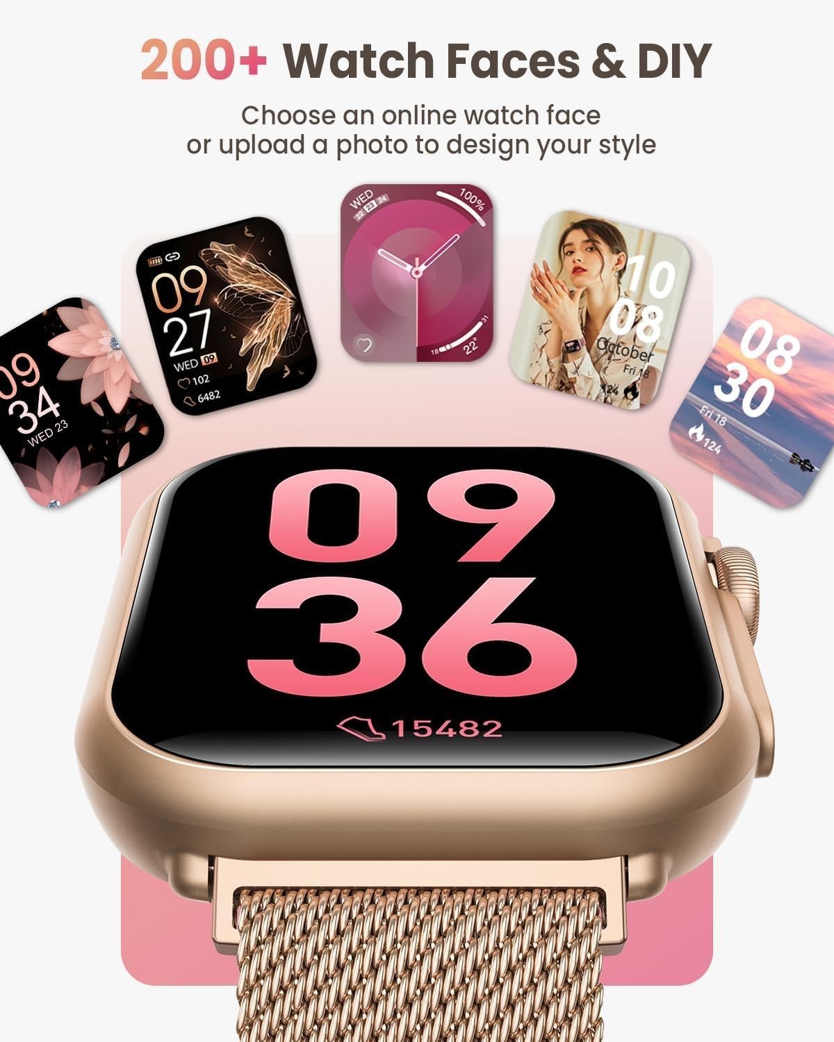 Fitness Smart Watch for Men & Women, 120+ Sport Modes, Heart Rate Monitor, IP68,