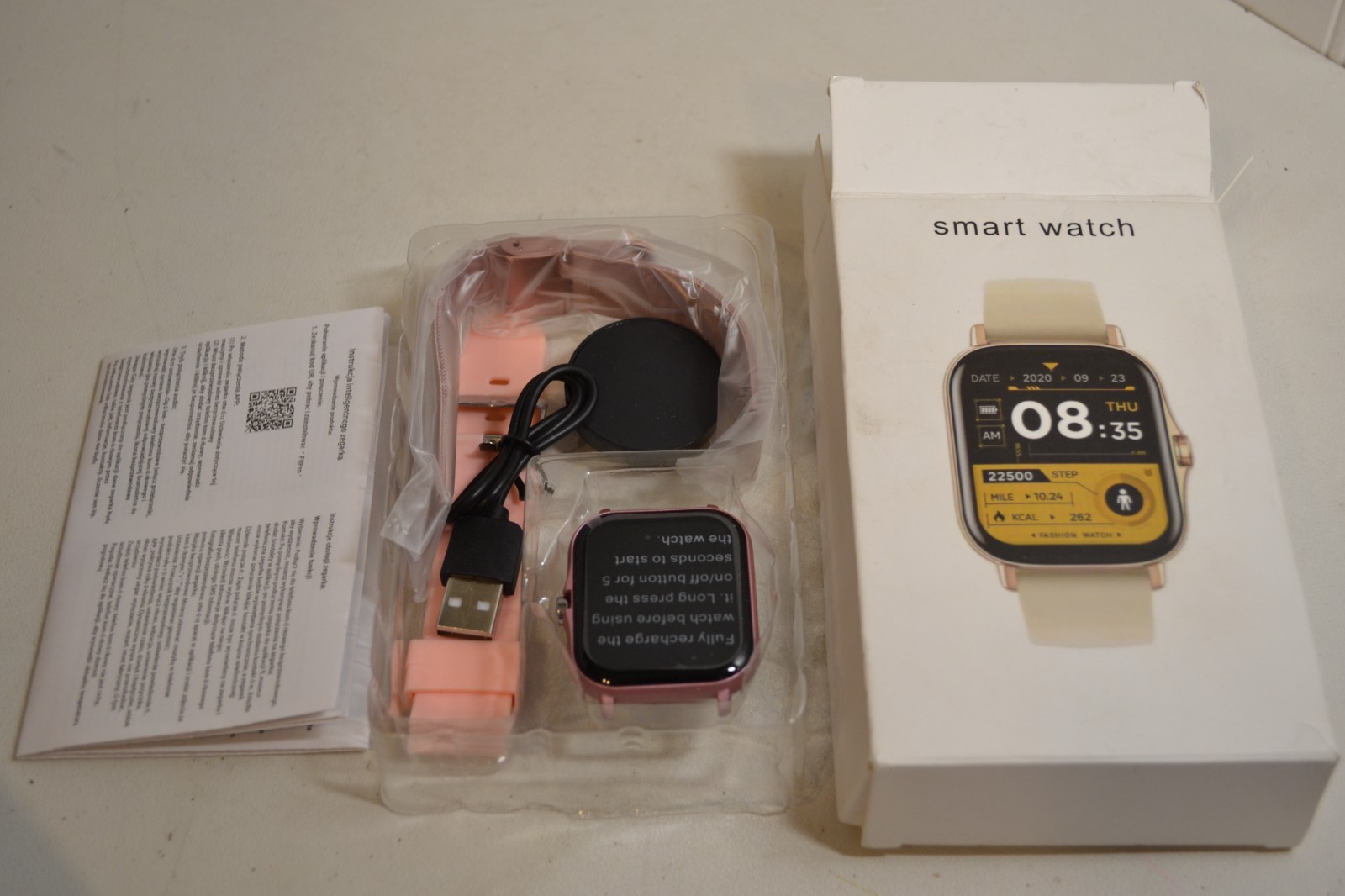 Smart Watch with 2 Bands (one pink silicone & one pink rose gold)