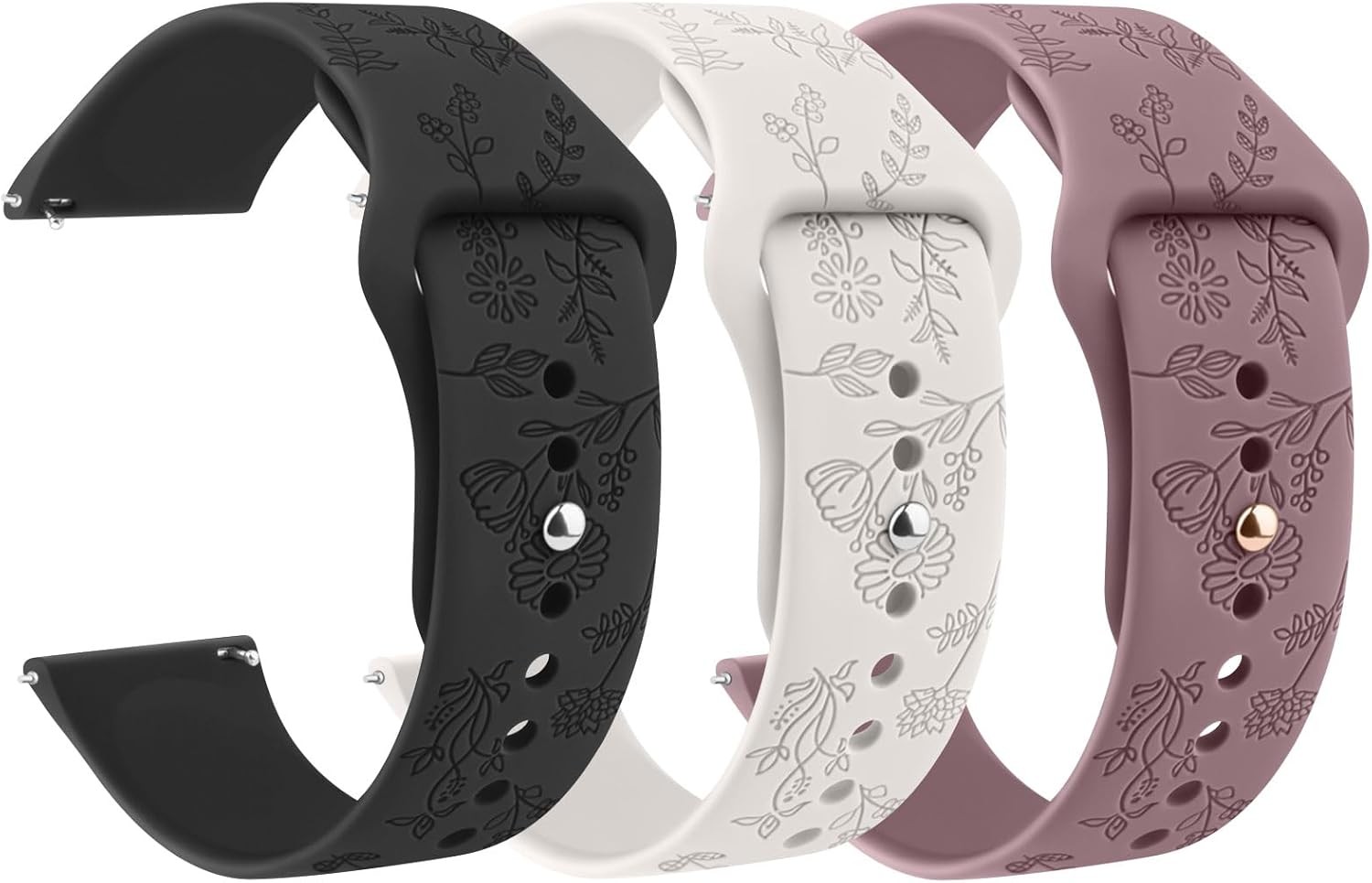 Silicone Strap Compatible with 20mm 22mm Watches Floral Engraved Soft Rubber