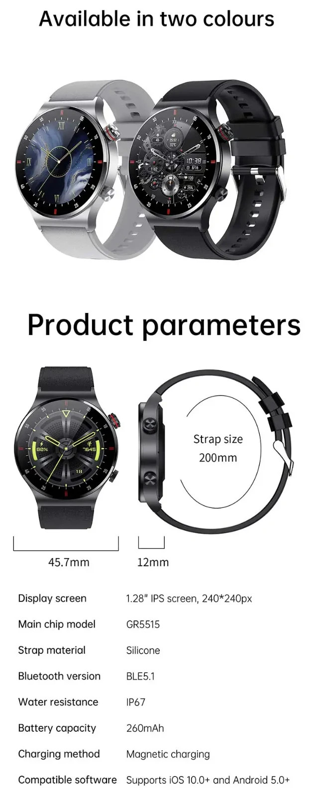 Smart Watch For Men Bluetooth Call Fitness Tracker IP67 Waterproof iOS Android
