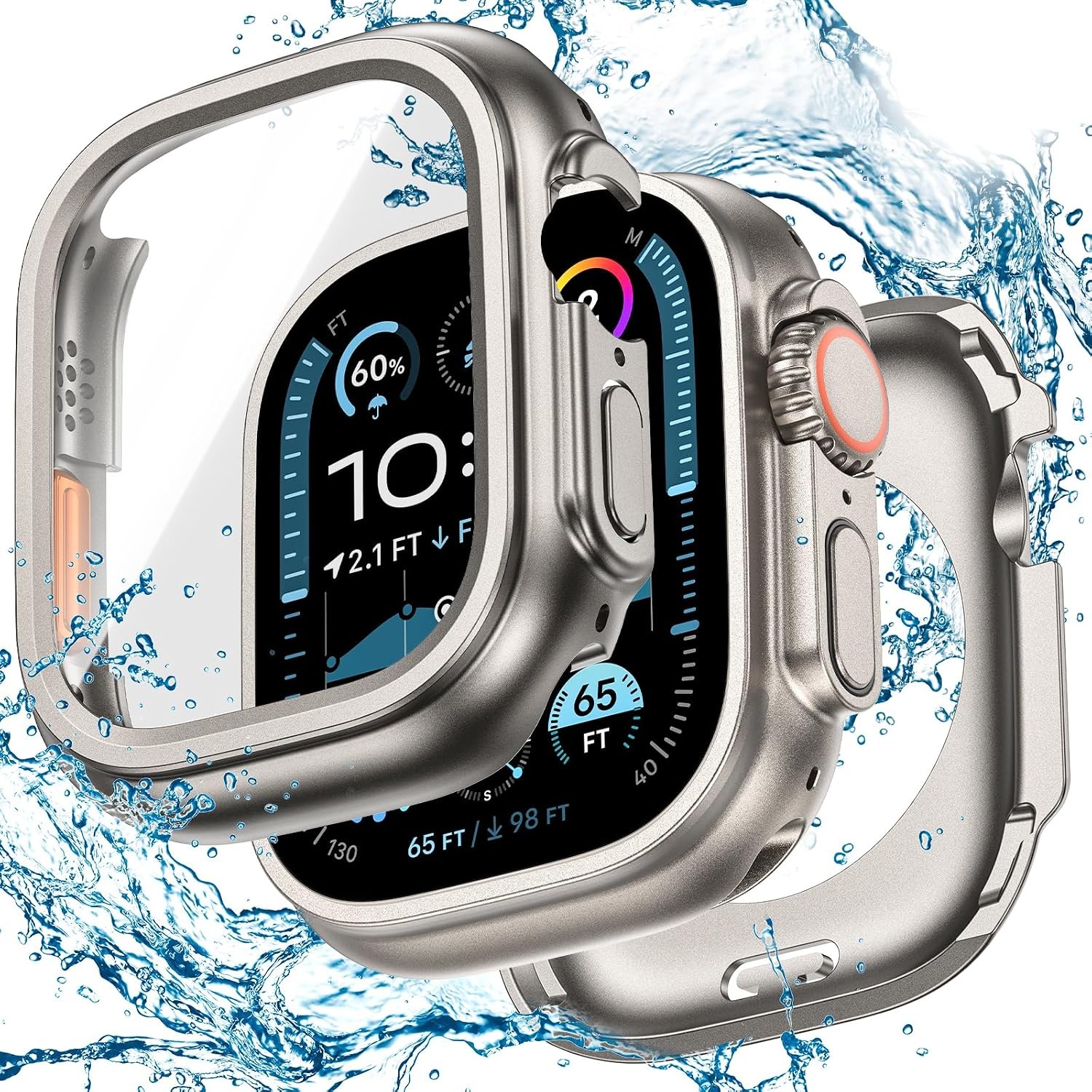 3-in-1 Waterproof Hard Case with 360° Slim Tempered Glass for Apple Watch 49mm
