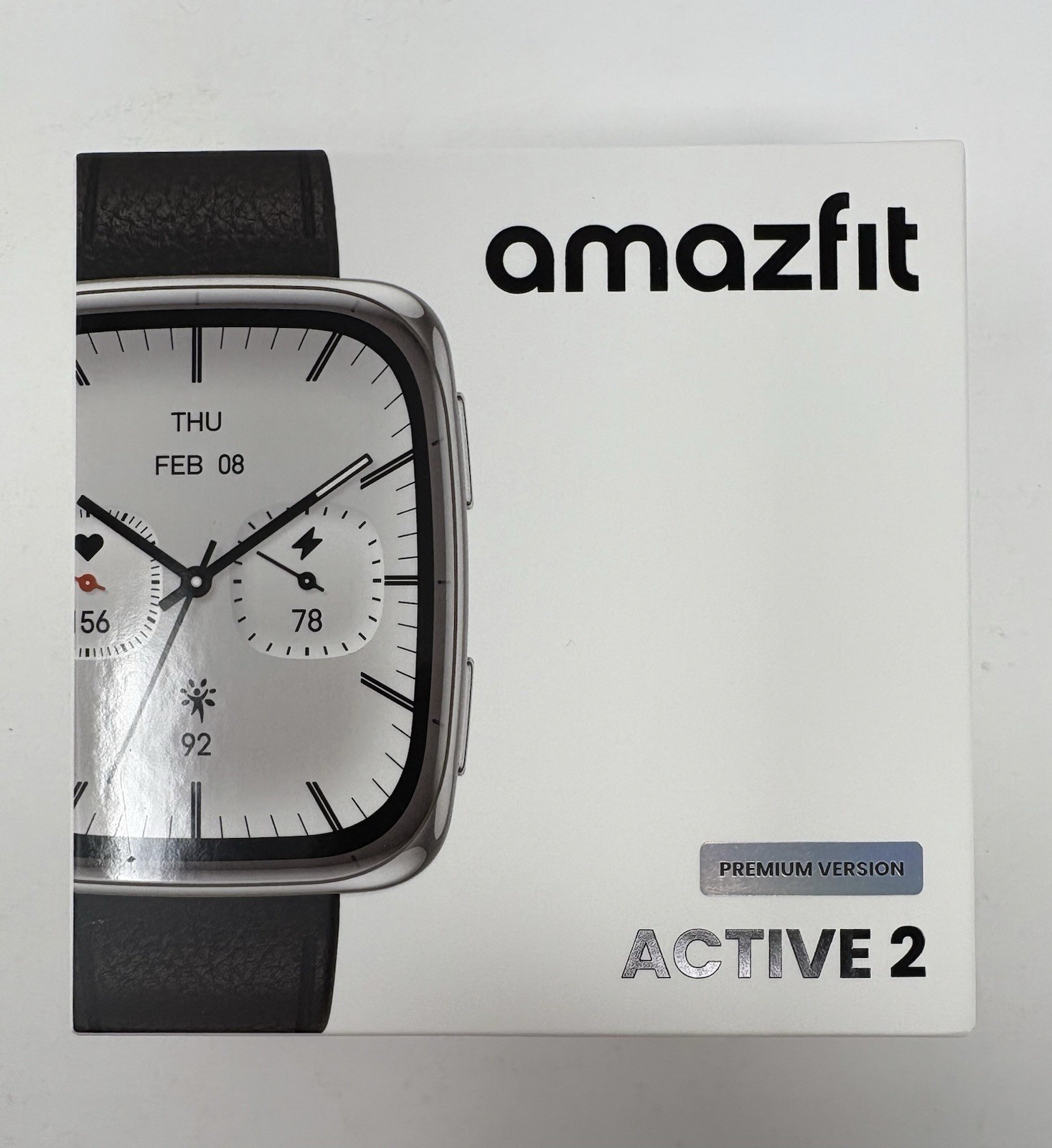 Amazfit Active 2 Square Smartwatch 10 Day Battery Black Leather 057-03-6406 NEW