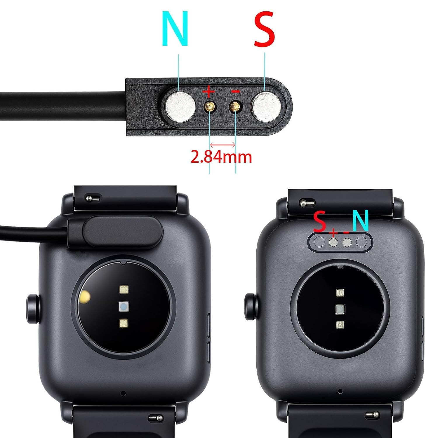 Charger Compatible with VeryFitPro, Fitpolo, Tozo, YAMAY Smartwatches Black