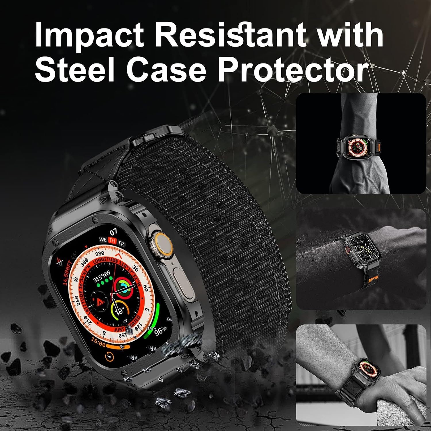Nylon Band & Stainless Steel Case for Apple Watch 38mm 40mm 41mm Compatible