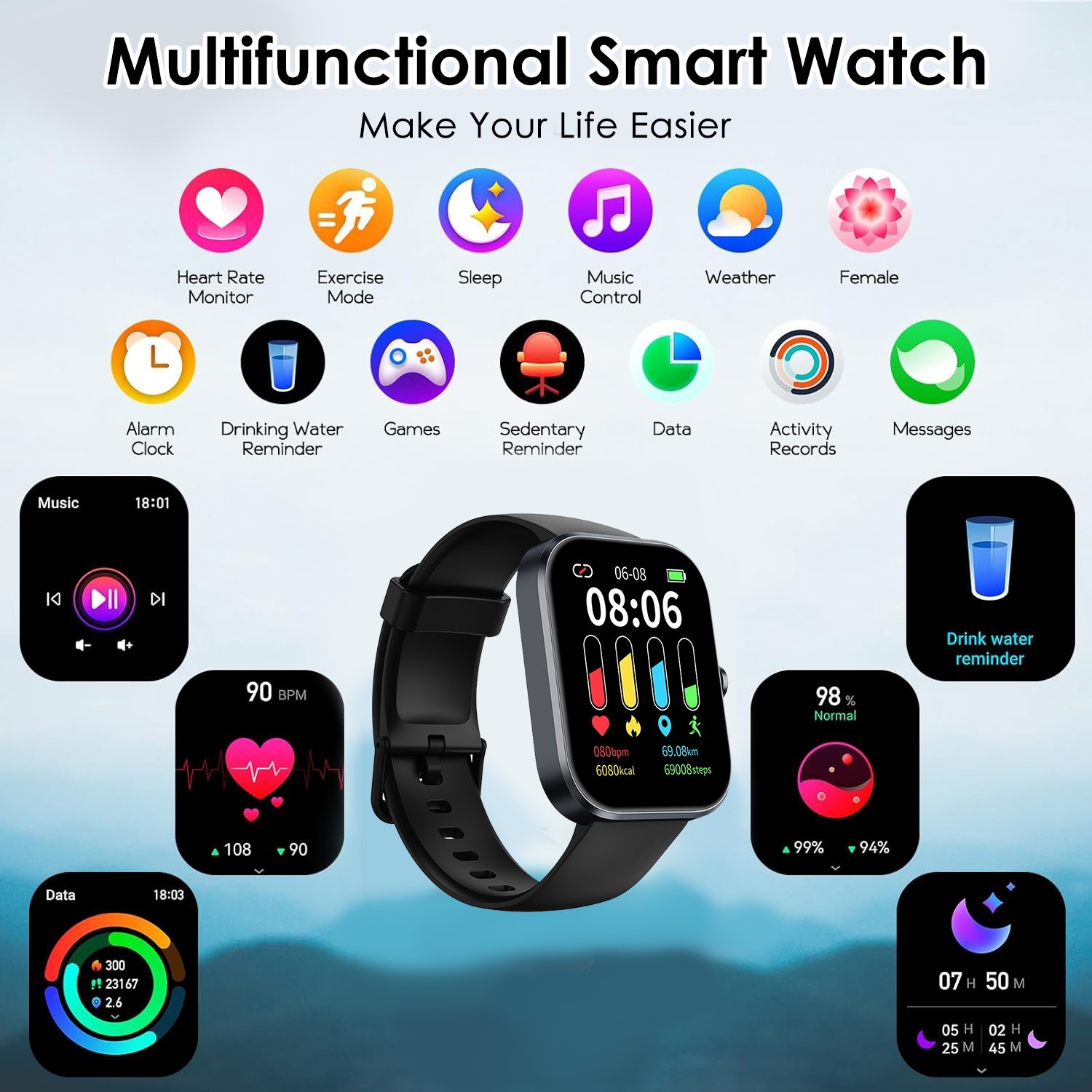 Smart Watch for Women Men, Smartwatch for iPhone & Android Bluetooth Compatible