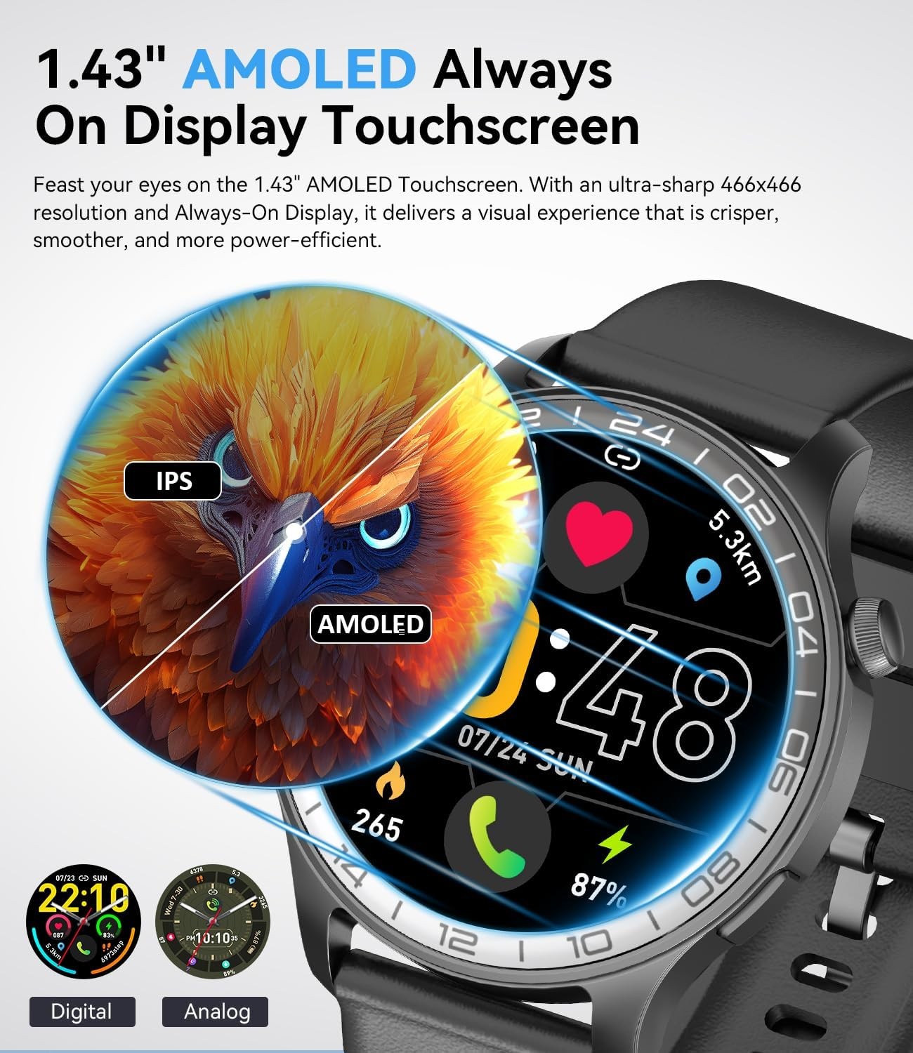Smart Watch for Men Military 1.43 AMOLED Fitness Tracker Waterproof Pedometer