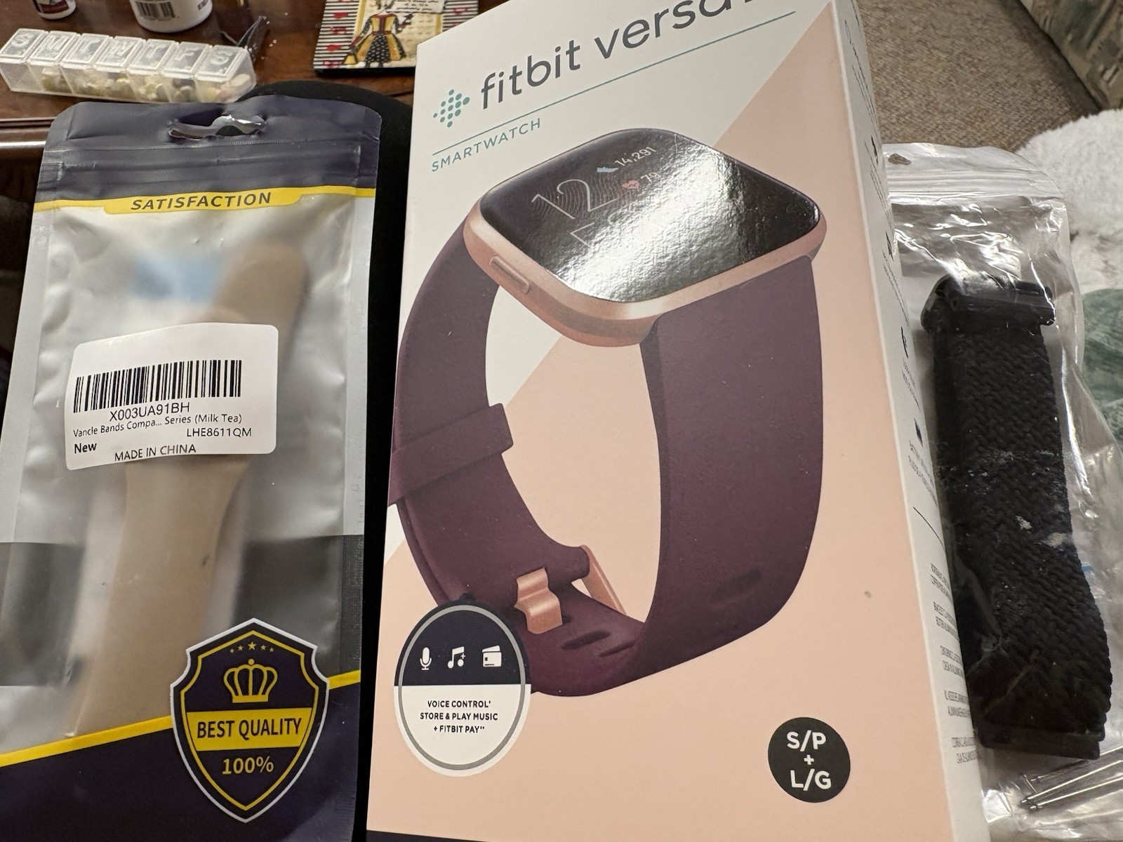 Fitbit Versa 2 40mm Rose Gold Aluminum Case Purple Silicone Band, Music