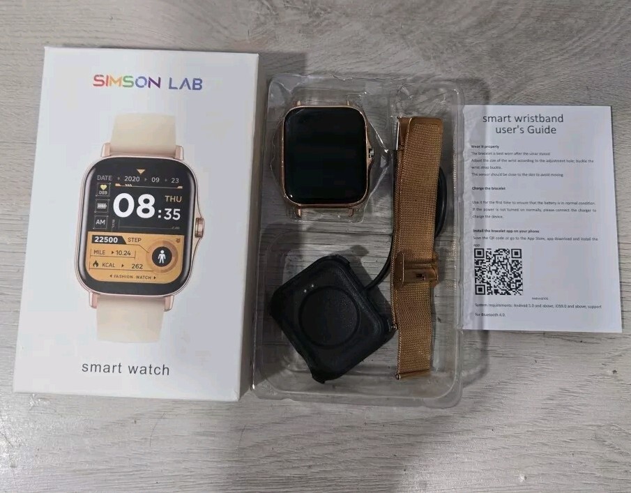 Smart Bluetooth Watch Metal Strap Fitness Tracker, for Android / iOS iPhone,Gold