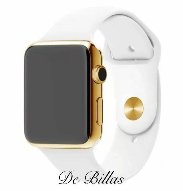 42MM Apple Watch 24K Gold Plated W/White Sport Gold Plated Band