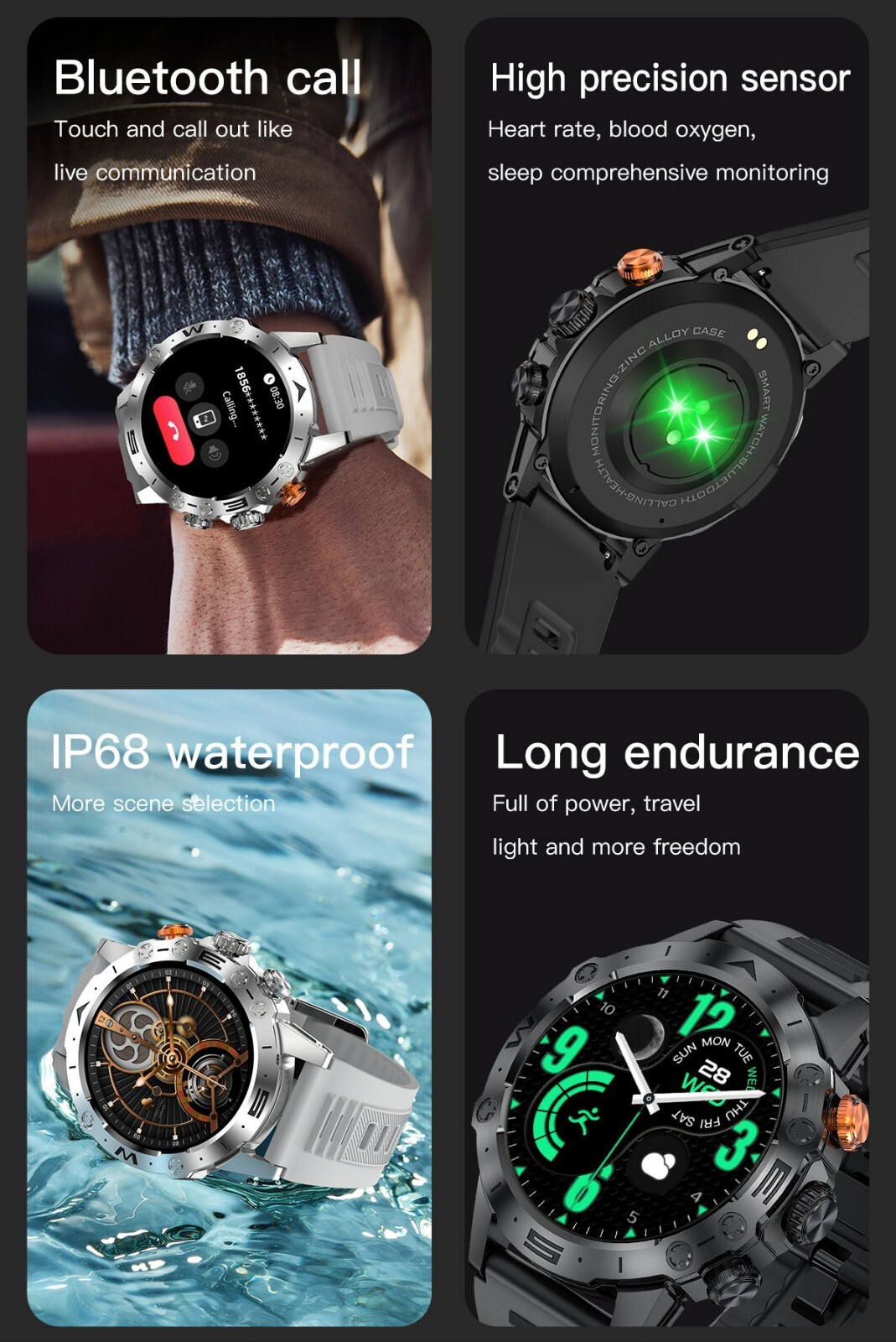 Outdoor Smartwatch IP68 Waterproof Bluetooth Call Fitness 1.53″ HD Screen NEW