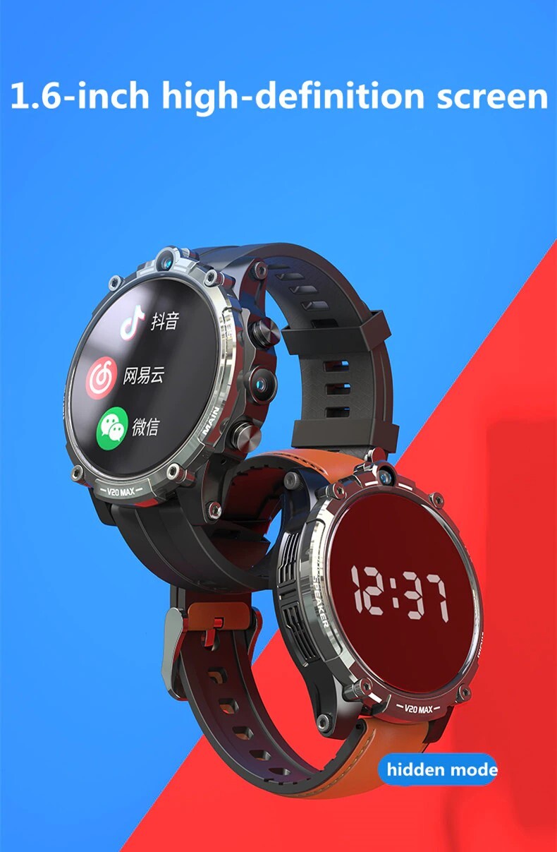 V20 Max 1.6 inch 4G LTE (4GB/128GB) Dual Cam Wi-Fi Sports Pedometer Heart, New