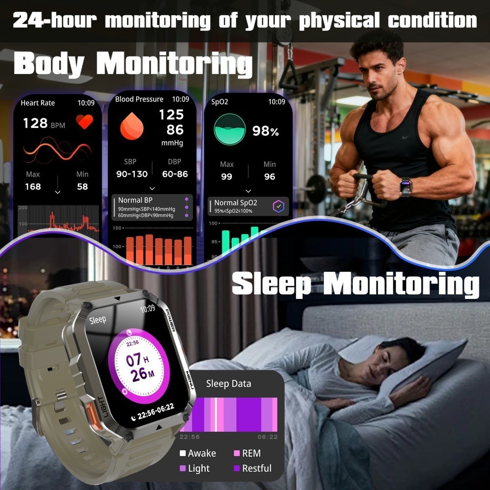Military Smart Watch for Men Women Bluetooth 5.3 Fit for IPhone Android Open Box