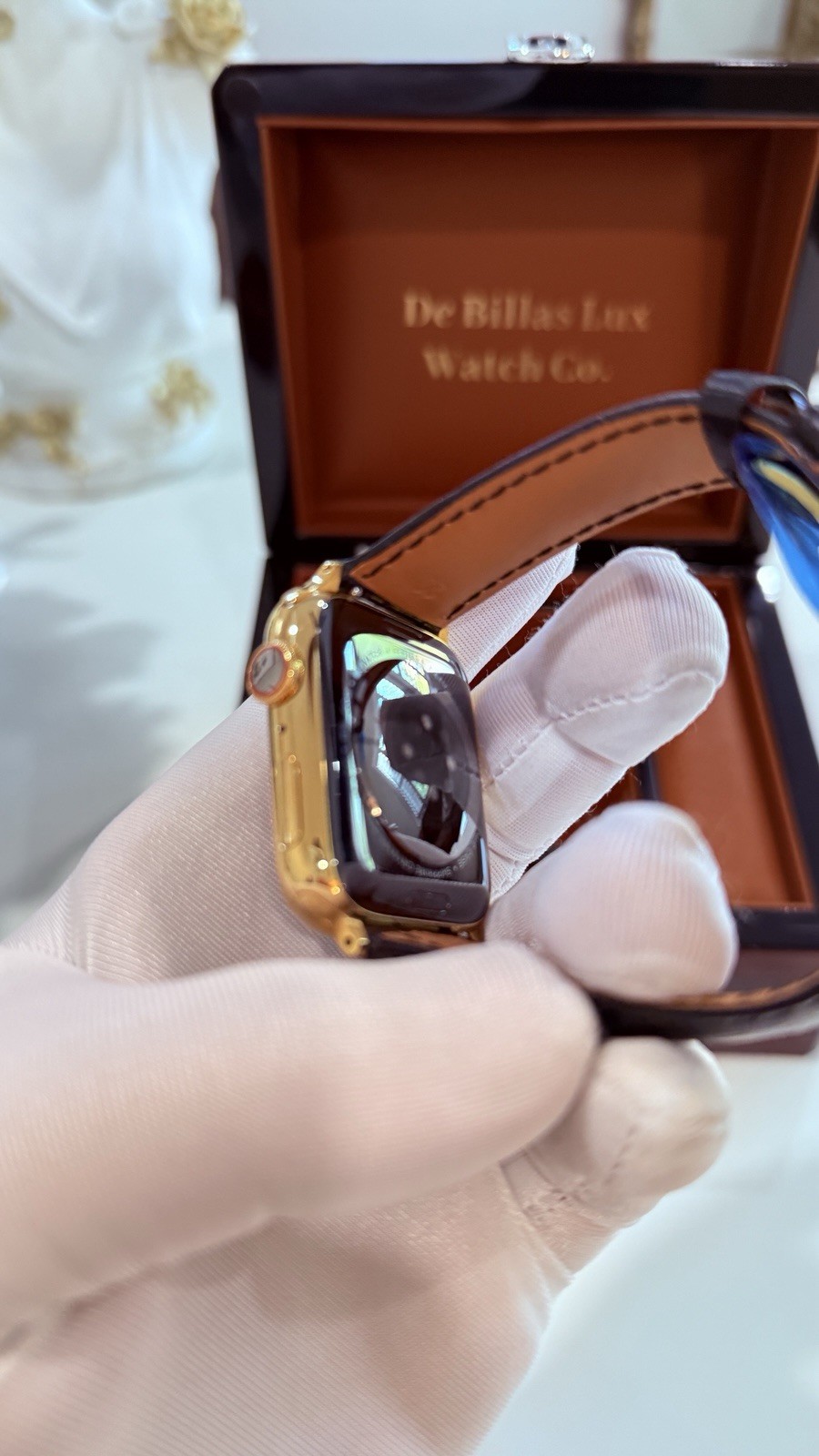 ✅ Custom 24k Gold Plated Apple Watch Series 9 Black Band | Water Resistant | Box