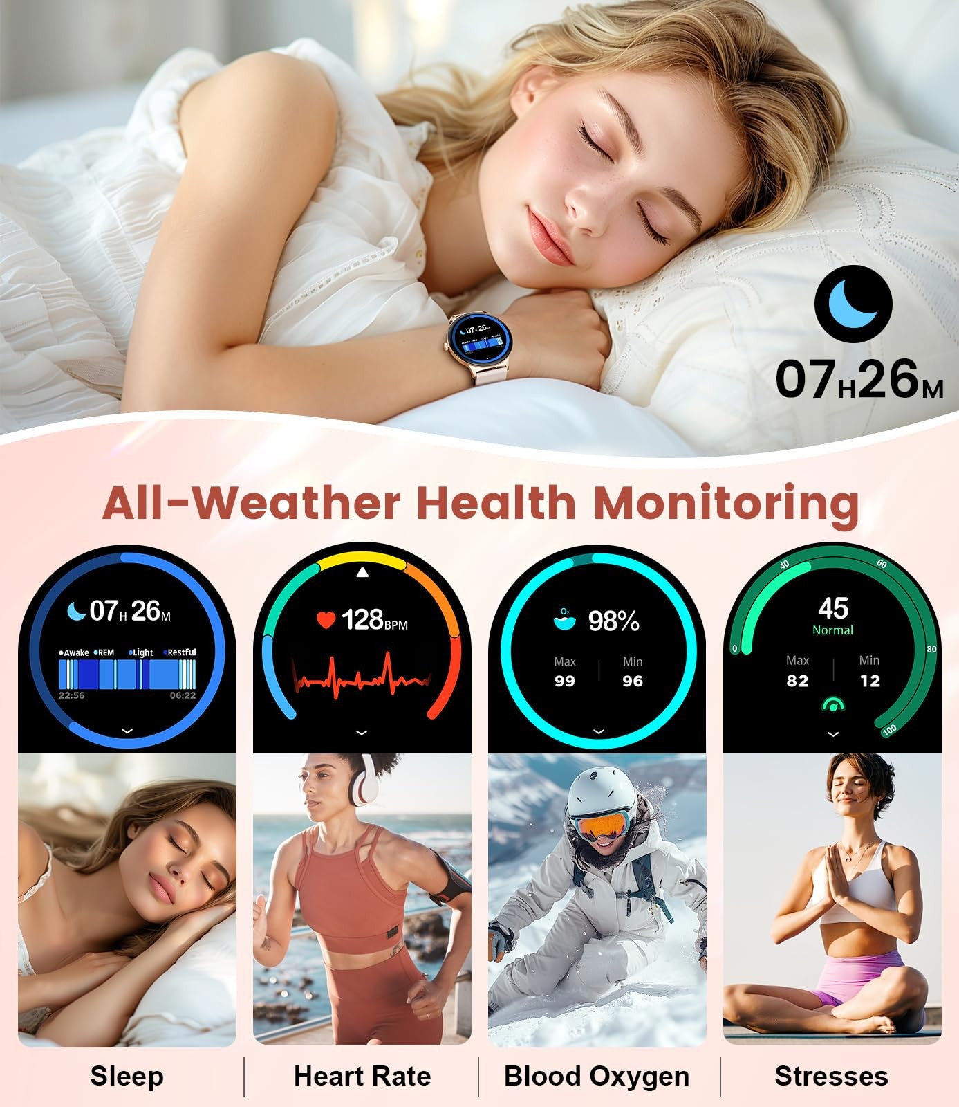 LIGE Smart Watches for Women with Adult male standard, Gold & Black