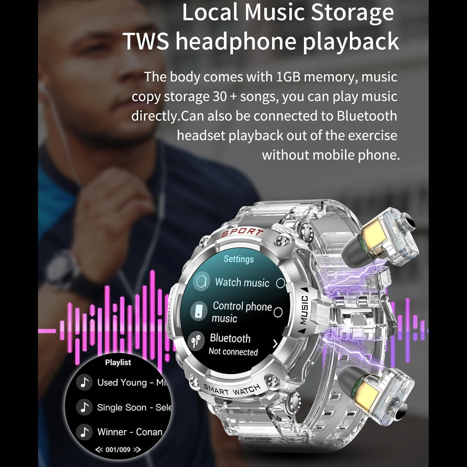 Smart Watch with Earbuds for Women Men,1.52″ HD Touch Screen & Bluetooth Call (M