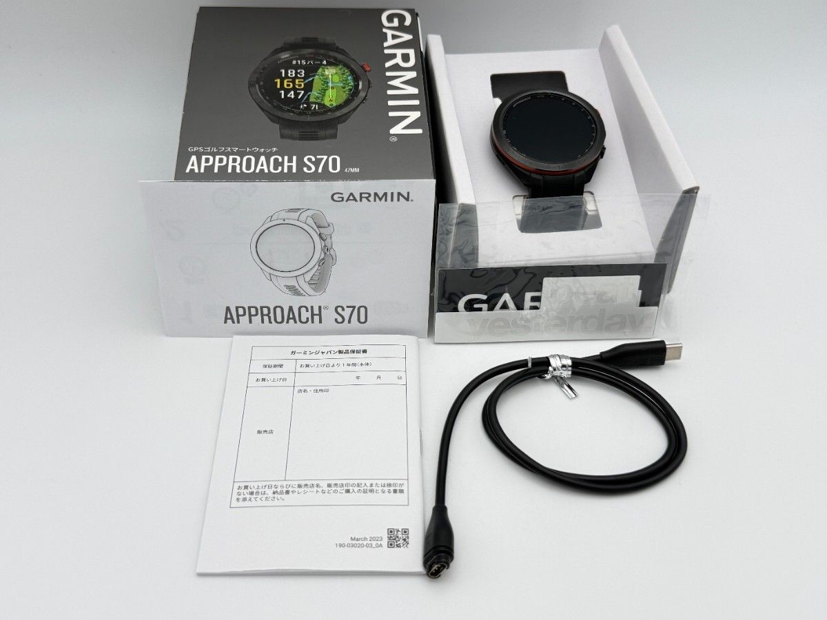 GARMIN Approach S70 47 mm Smartwatch Black Mens GPS Sport Watch Analog Used