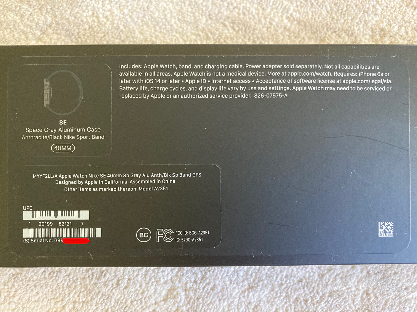 Apple Watch Nike SE GPS, 40mm Space Gray Aluminum Case/Anthracite Band – Used VG