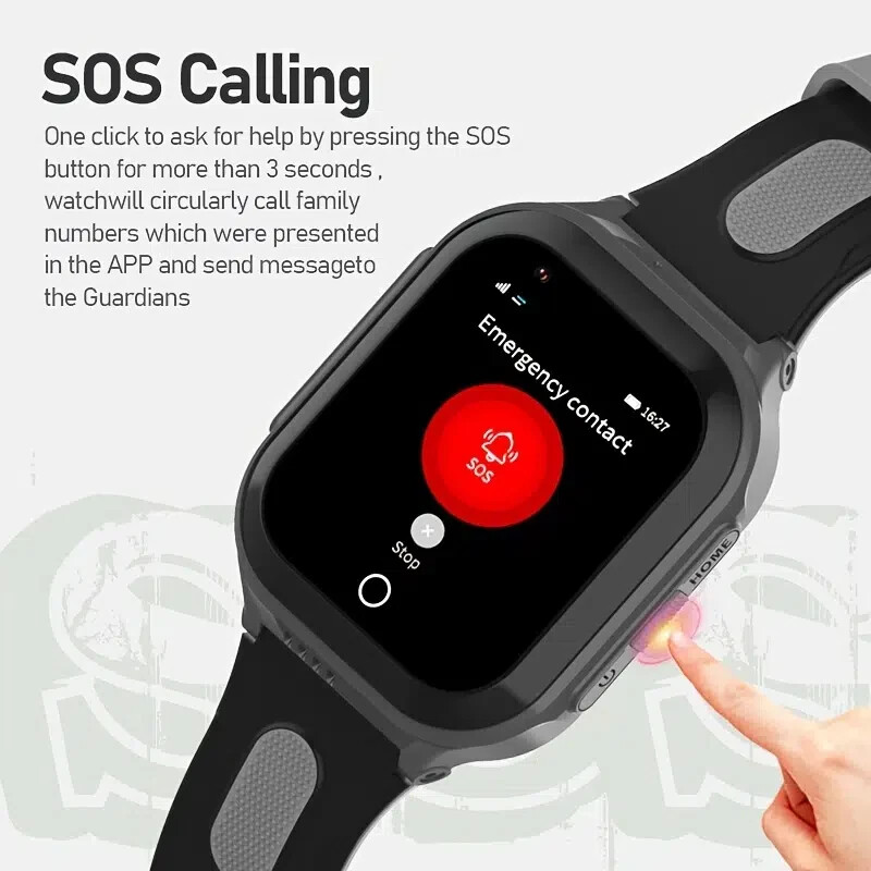 4G Kids Smart Watch Phone Video Call GPS+WIFI IP67 Waterproof SOS Call Black