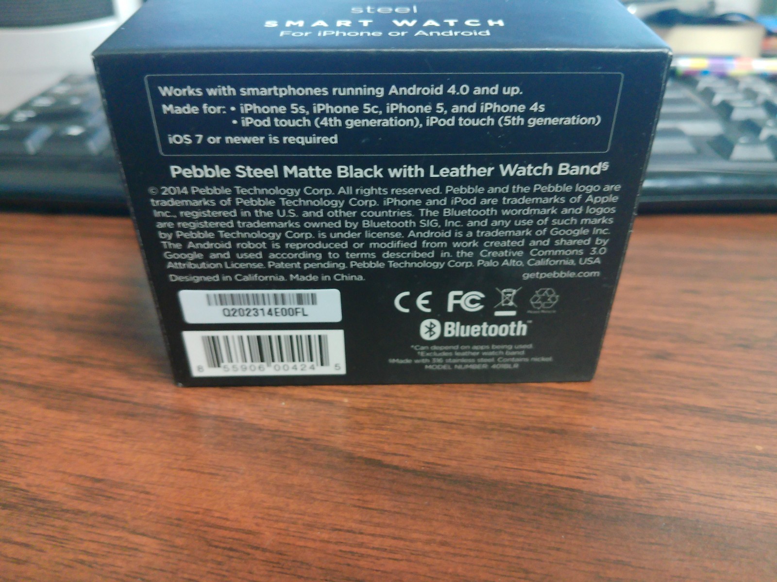 Pebble Steel 401BLR Smartwatch Leather Band, open box