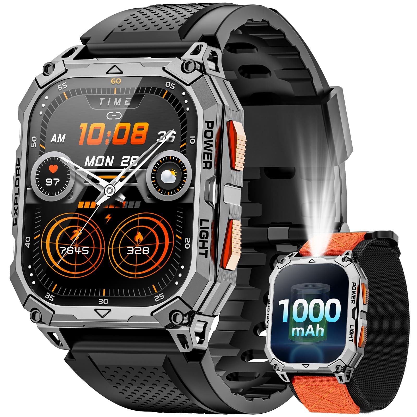 Military Smart Watches for Men, 2.01″ HD with 1000 mAh Battery/2 Straps/Answe…
