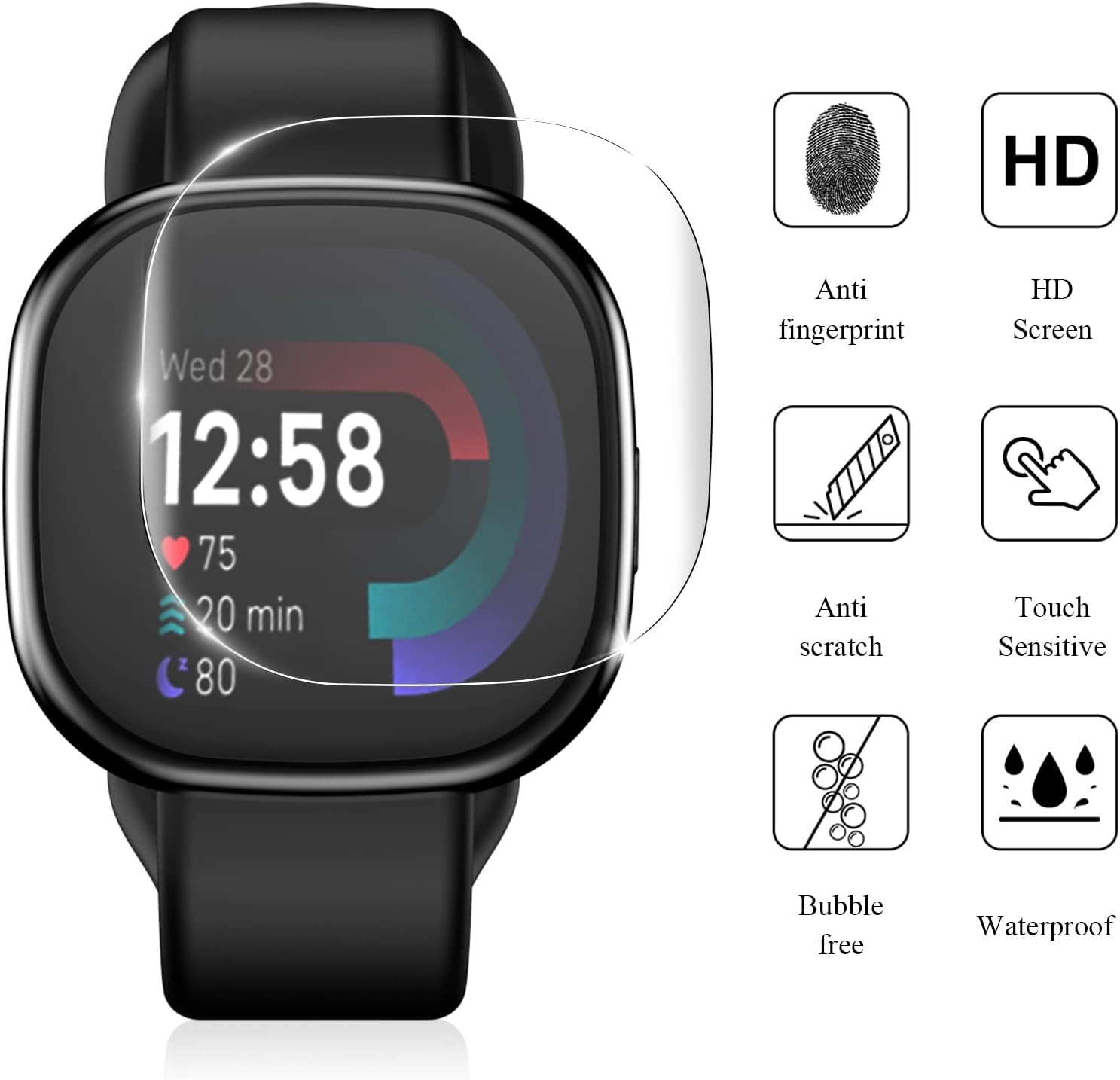 6 Pack Screen Protector for Fitbit Versa 4/Sense 2 Flexible Film HD Clear