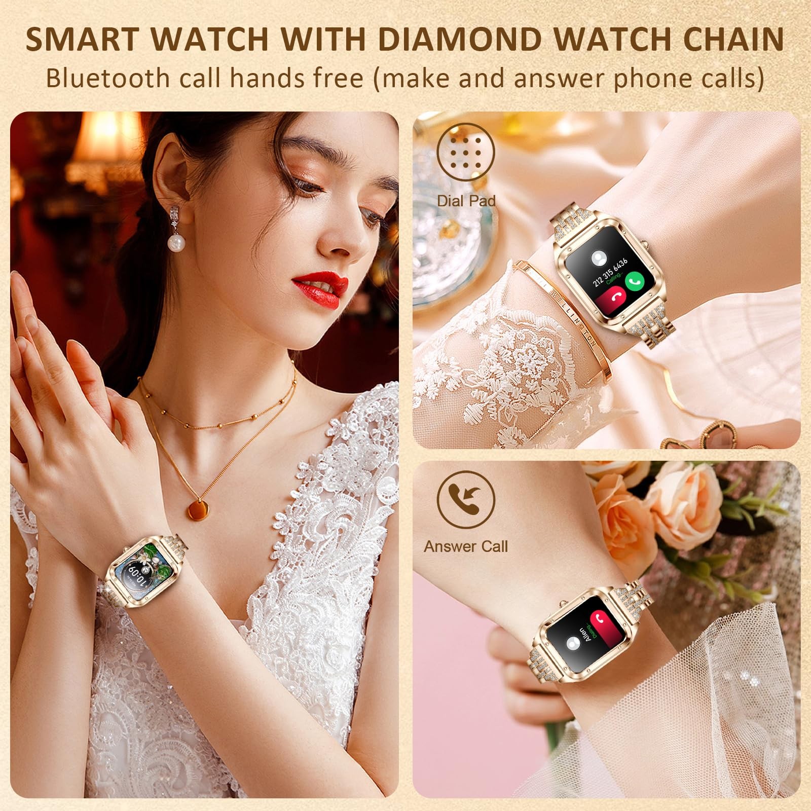 for 1.59″ iPhone & Android Luxury Diamond Bluetooth