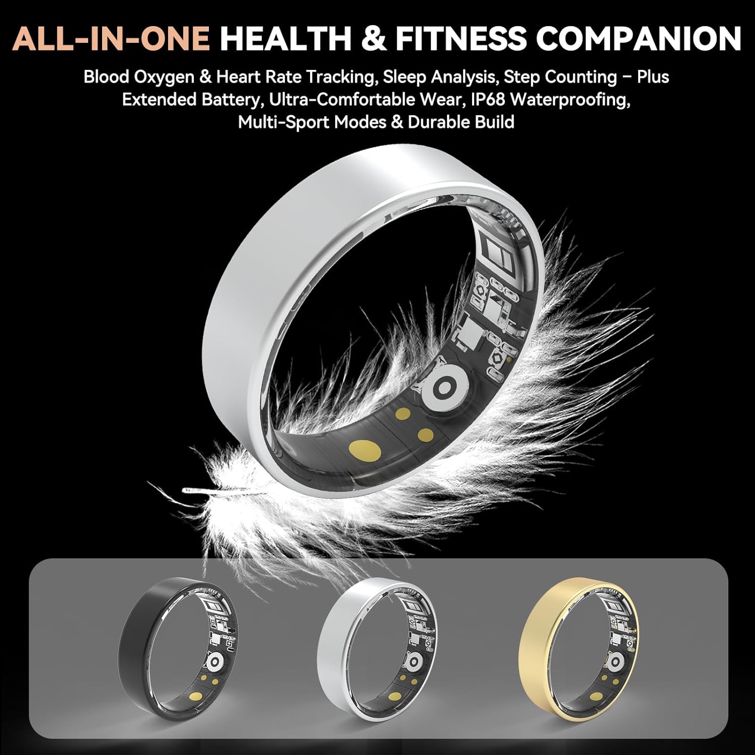 Smart Ring, Health Fitness Tracker with Sleep/Blood Pressure/Oxygen Monitoring