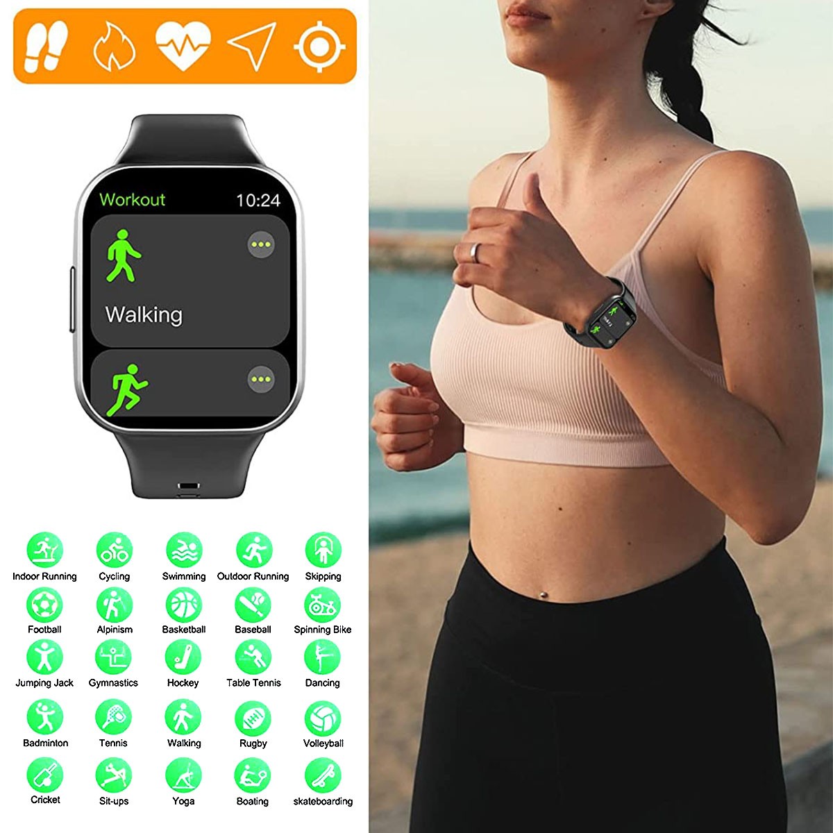 1.69″ HD Touch Screen Smartwatch for Android iOS 25 Sport Modes 7-Day Battery