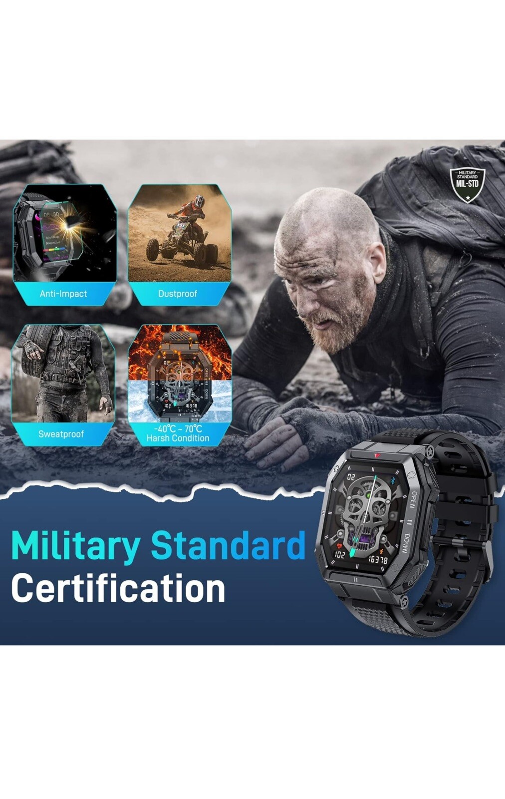 Smartwatch Tactical Fitness Activity Tracker Waterproof for Samsung Galaxy A12