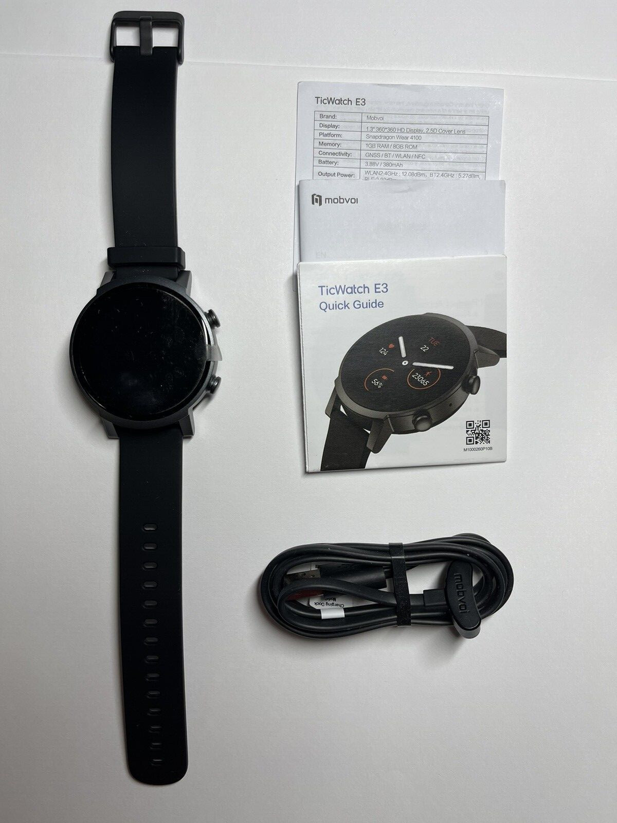 Mobvoi TicWatch E3 47mm Polycarbonate Case with Silicone Strap – Panther Black