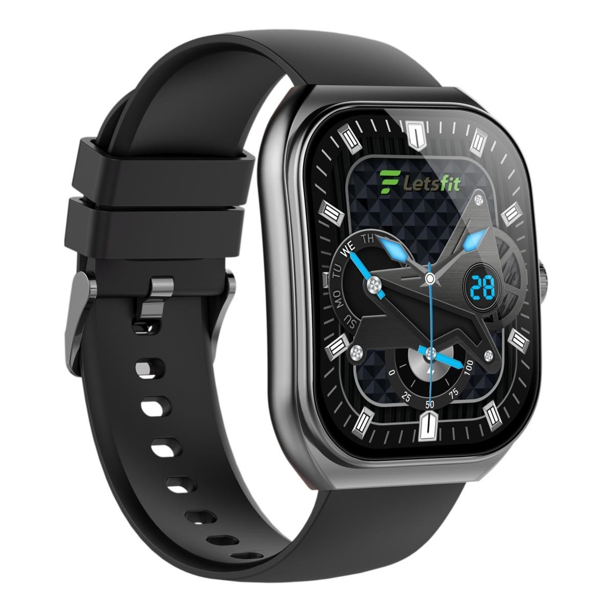 Letsfit E46 Smart Watch Black Bezel w/ 2 BLACK Bands Fitness Tracker Bluetooth