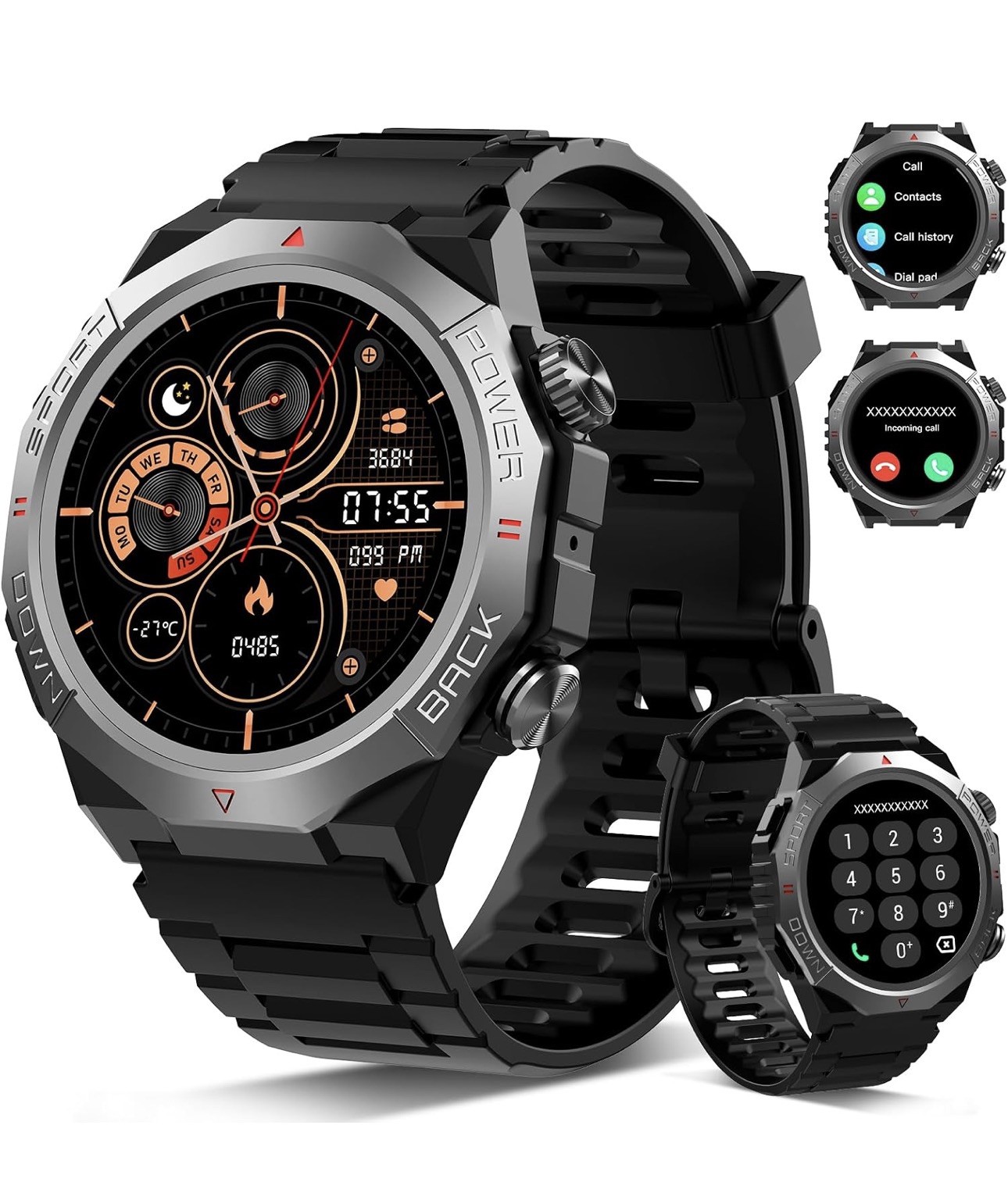 Military Smart Watch Answer Make Calls 1.39″HD Fitness Watch, 24/7 Heart Rate