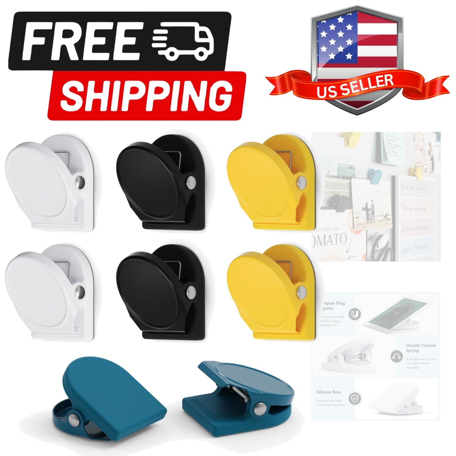 8 Pack 1.16 Inches Anti-Scratch Magnetic Clips with Silicone-Coated Base, Fri…