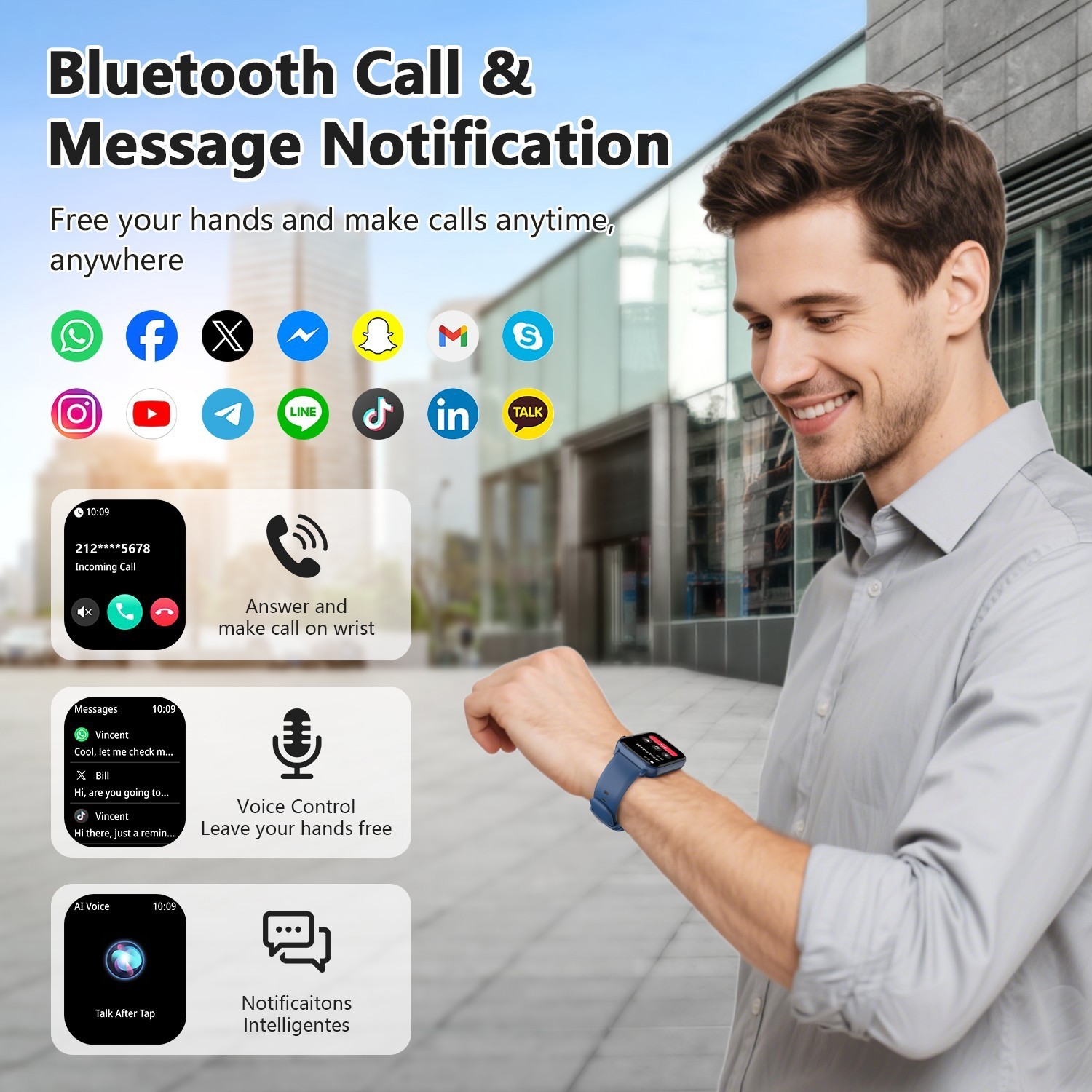 IOWODO Bluetooth Smart Watch Call Women Men Fitness Tracker For iPhone Samsung”