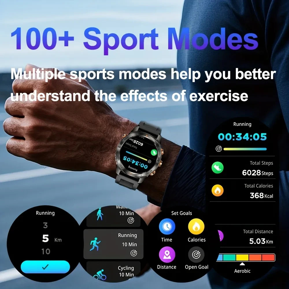 Smart Watch 1.46″ HD Military Style Xmas Gift Call Tracker Sport Fitness 515mAh