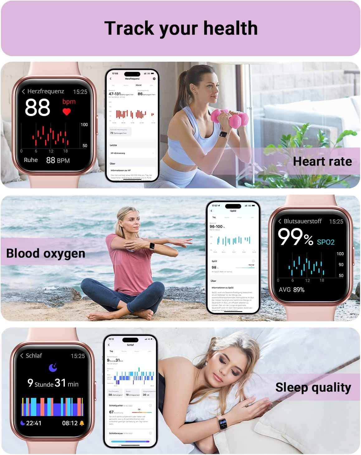 Smart Watch for Women Android & iPhone, Alexa Built-in, 1.8″ Touch Screen Fitnes