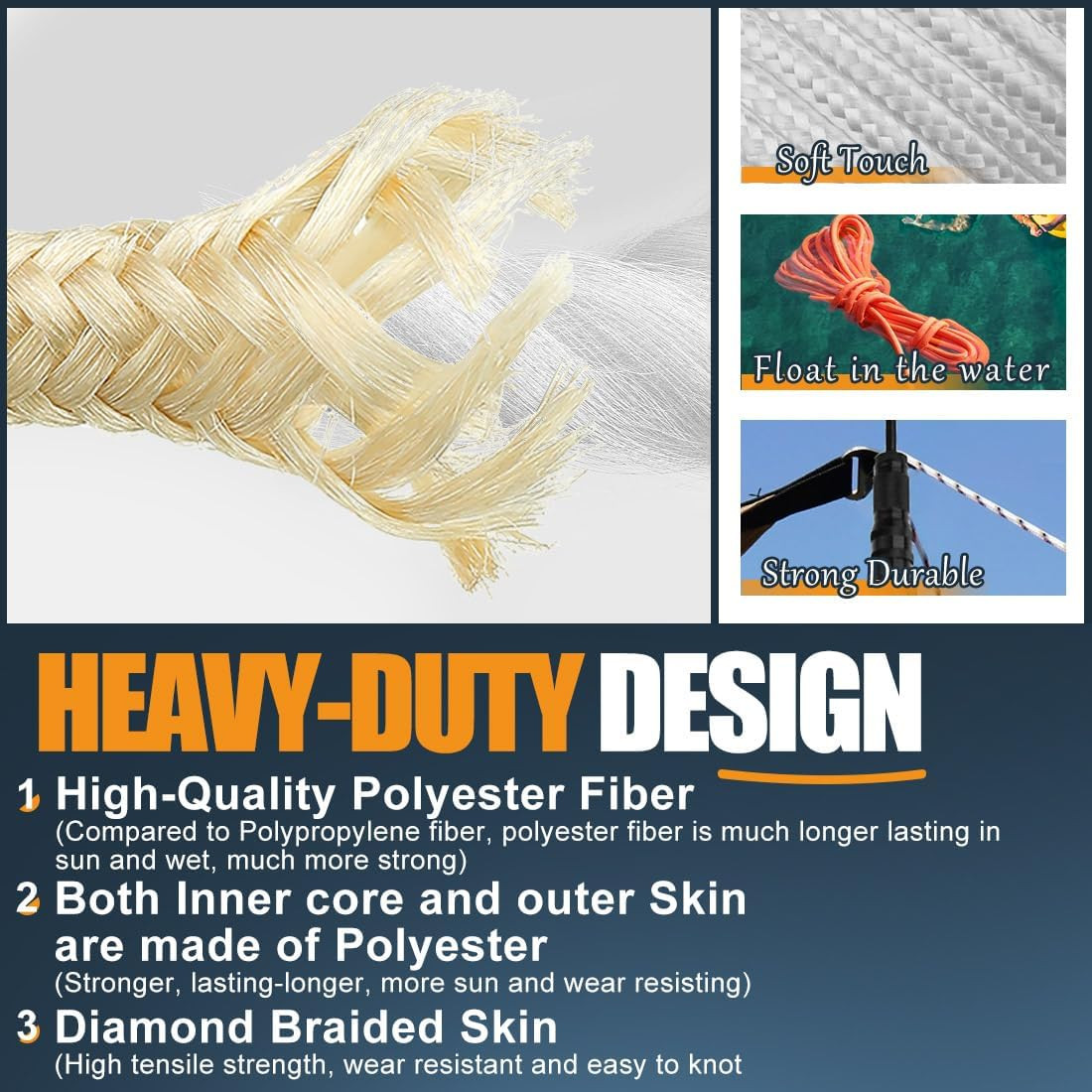 SMART&CASUAL 100 Ft 1/4″ Polyester Rope (Comparable to Nylon Rope) Poly Strong U