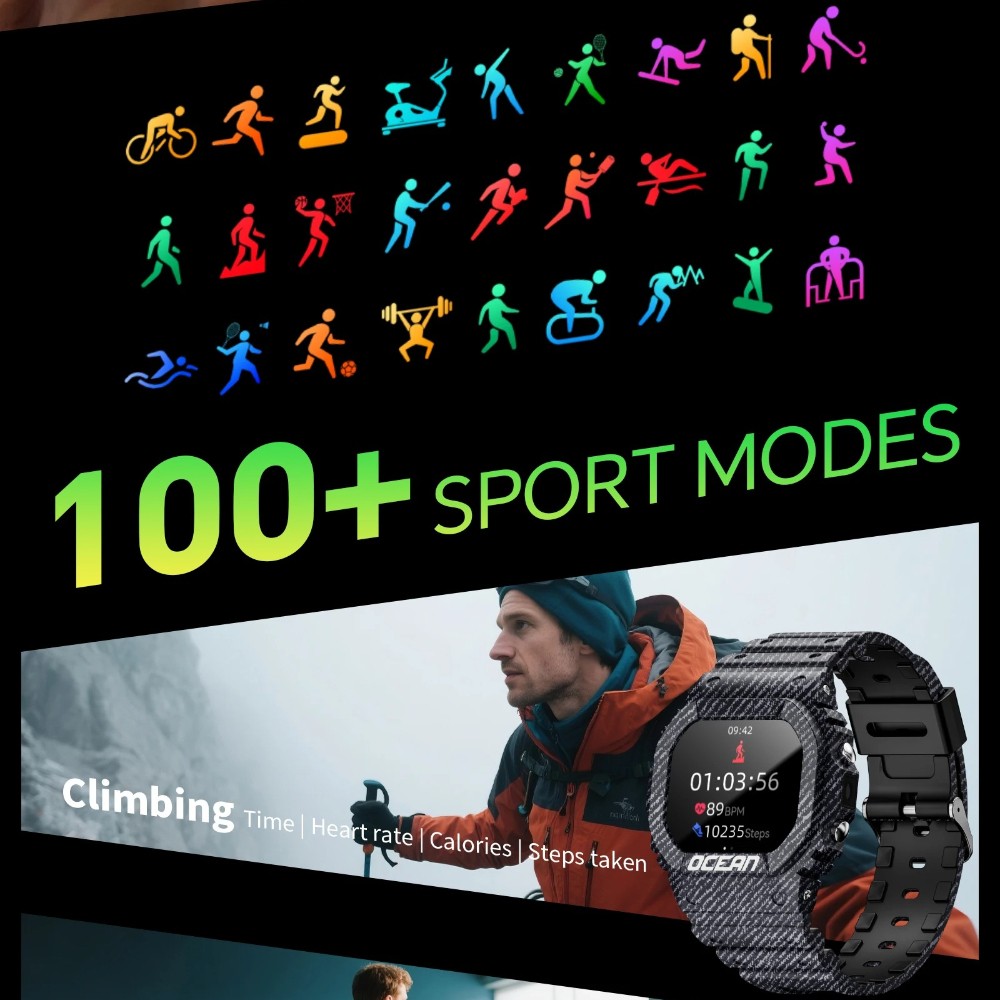 Military Rugged Smart Watch (Answer/Make Call) Outdoor Compass Fitness Tracker