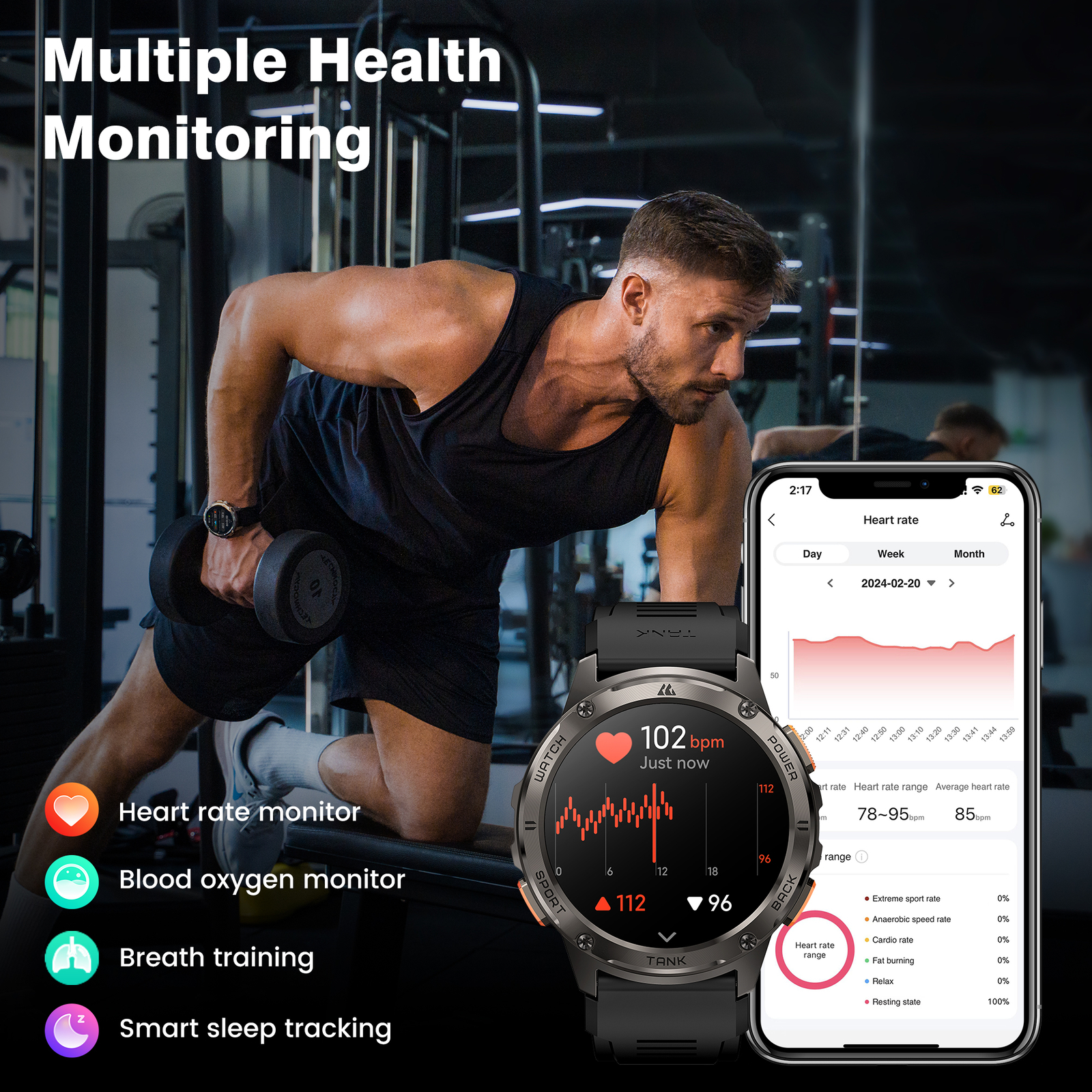 2024 AMAZTIM TANK T3 Smart Watch Men 500mAh Long Battery 50M Waterproof NEW