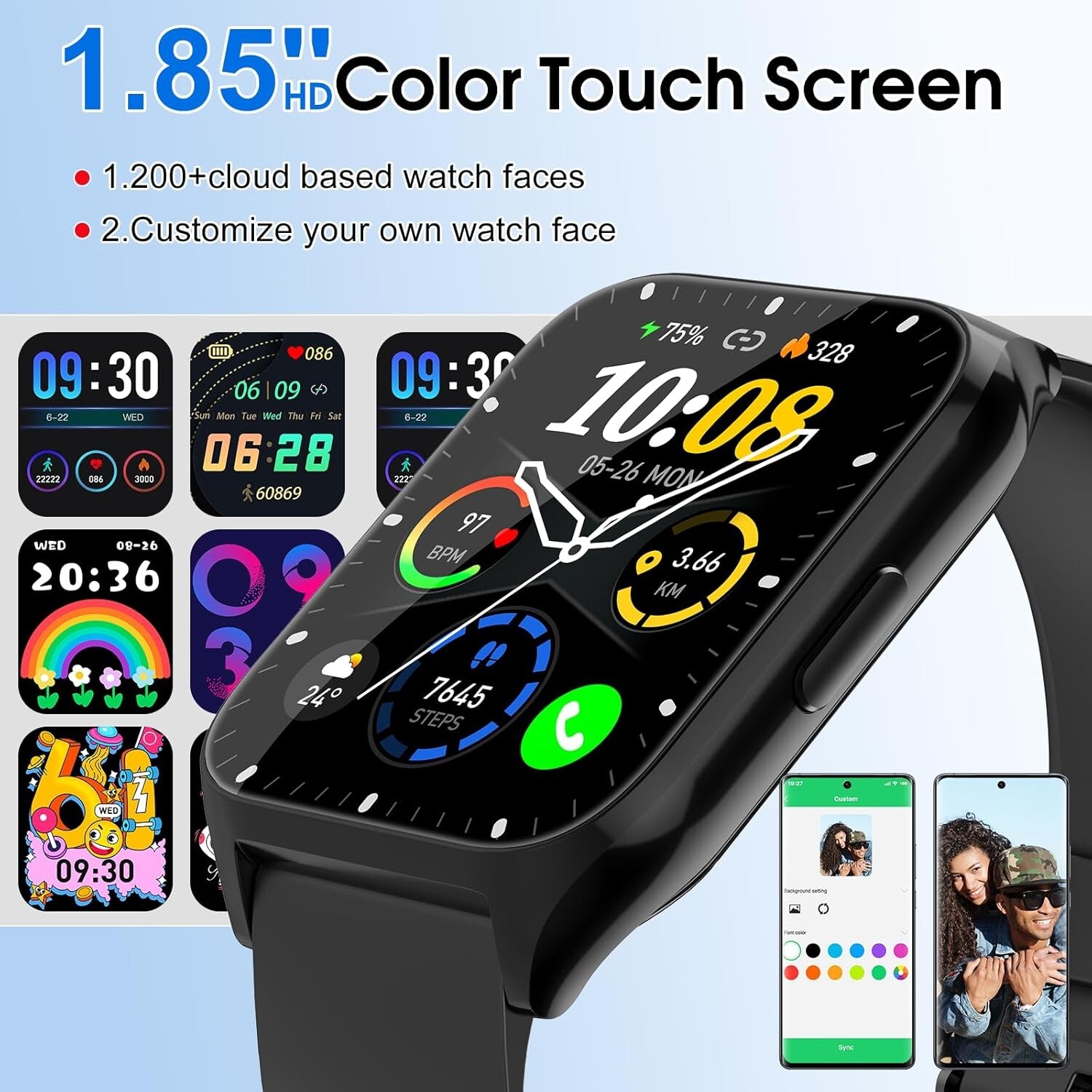 Smart Watch, 1.85″HD Smartwatches for Men Women for Android & iOS-Apple