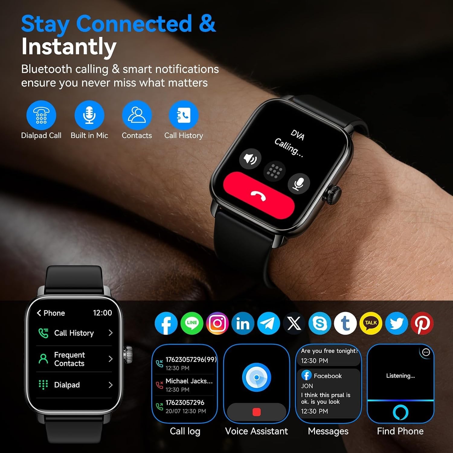 Smart Watches for Men Women with Alexa Built-in, Bluetooth Call, Android/iPhone