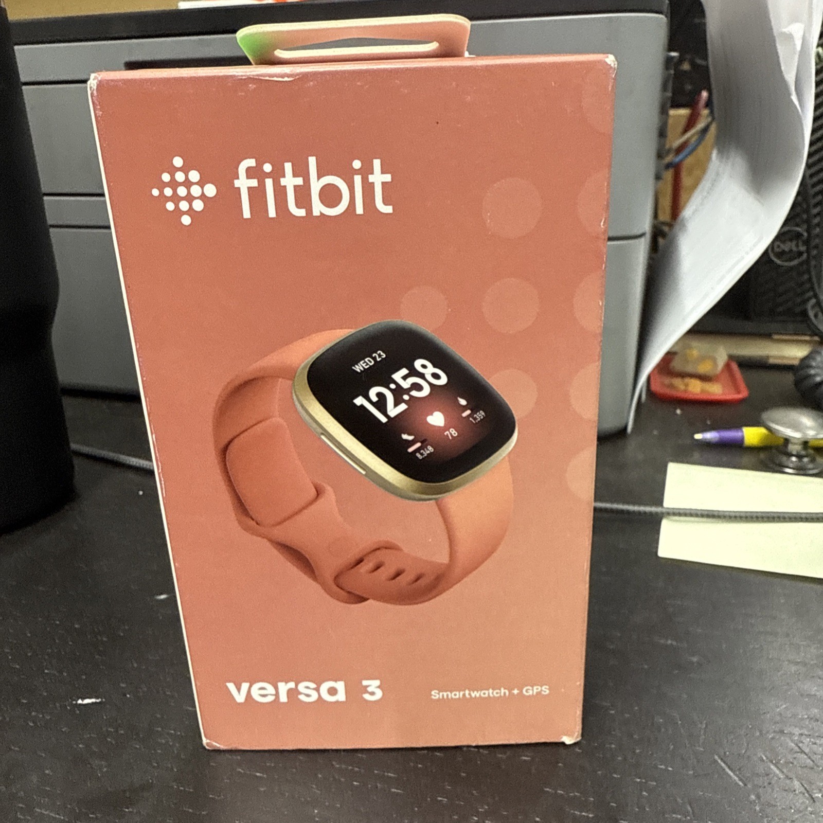 Fitbit Versa 3 40 mm Pink Rubber Case with Gold Aluminum Band GPS Smartwatch NEW