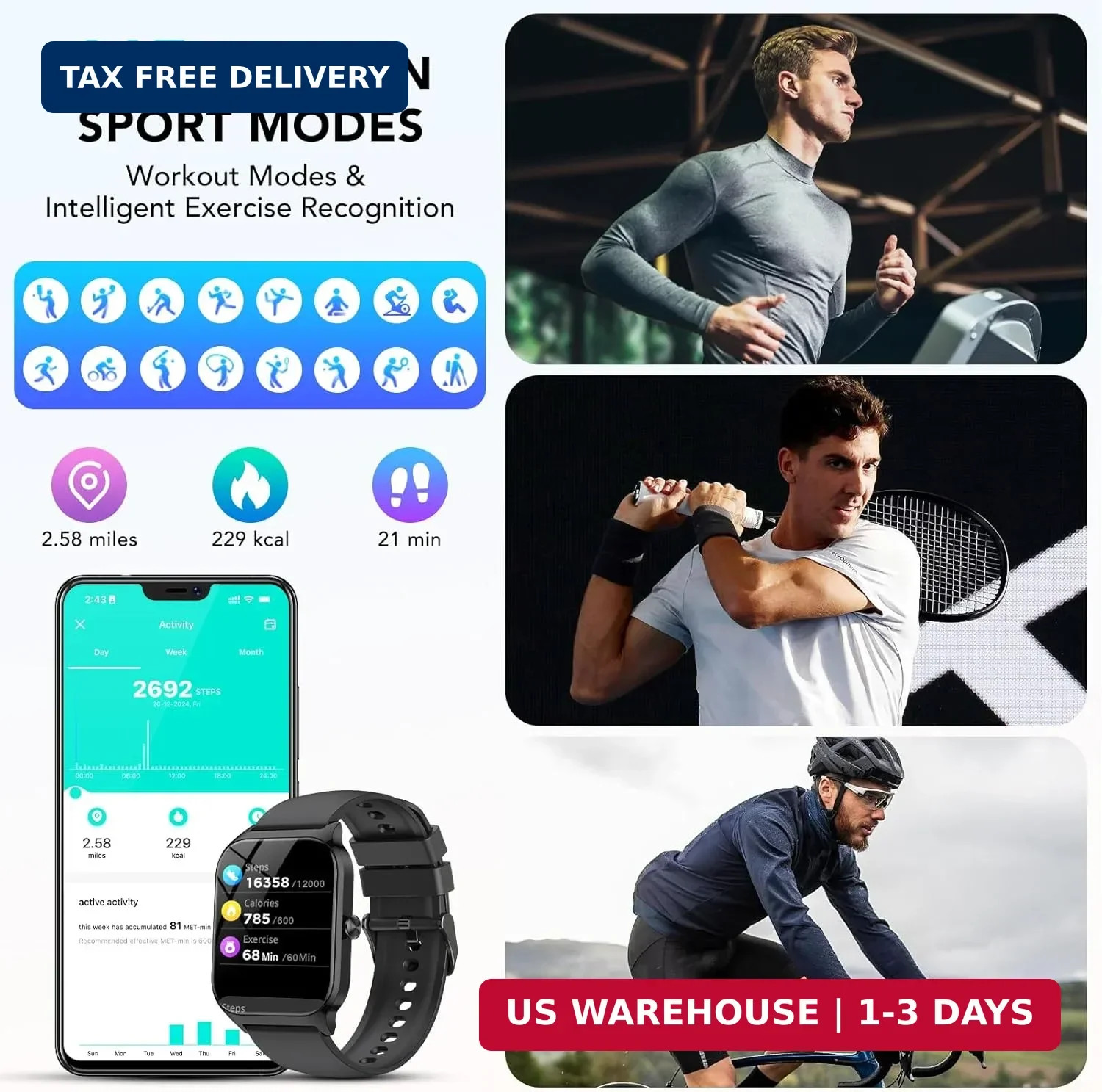 Smart Watch for Men Women, 1.85″ HD Fitness Tracker with Bluetooth Calls/AI Voic