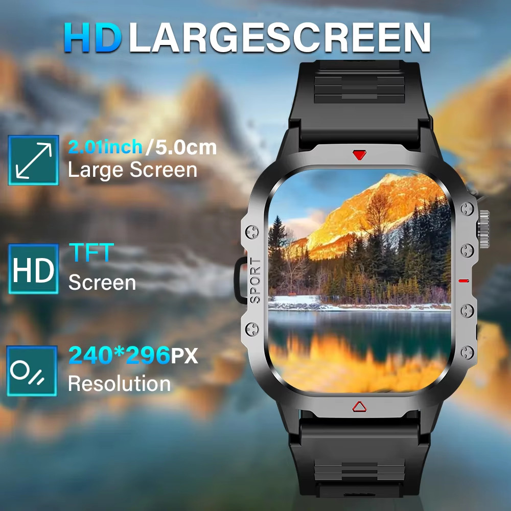 2.01″ HD Screen Smart Watch with LED Flashlight Bluetooth & Talking for Men/Wome