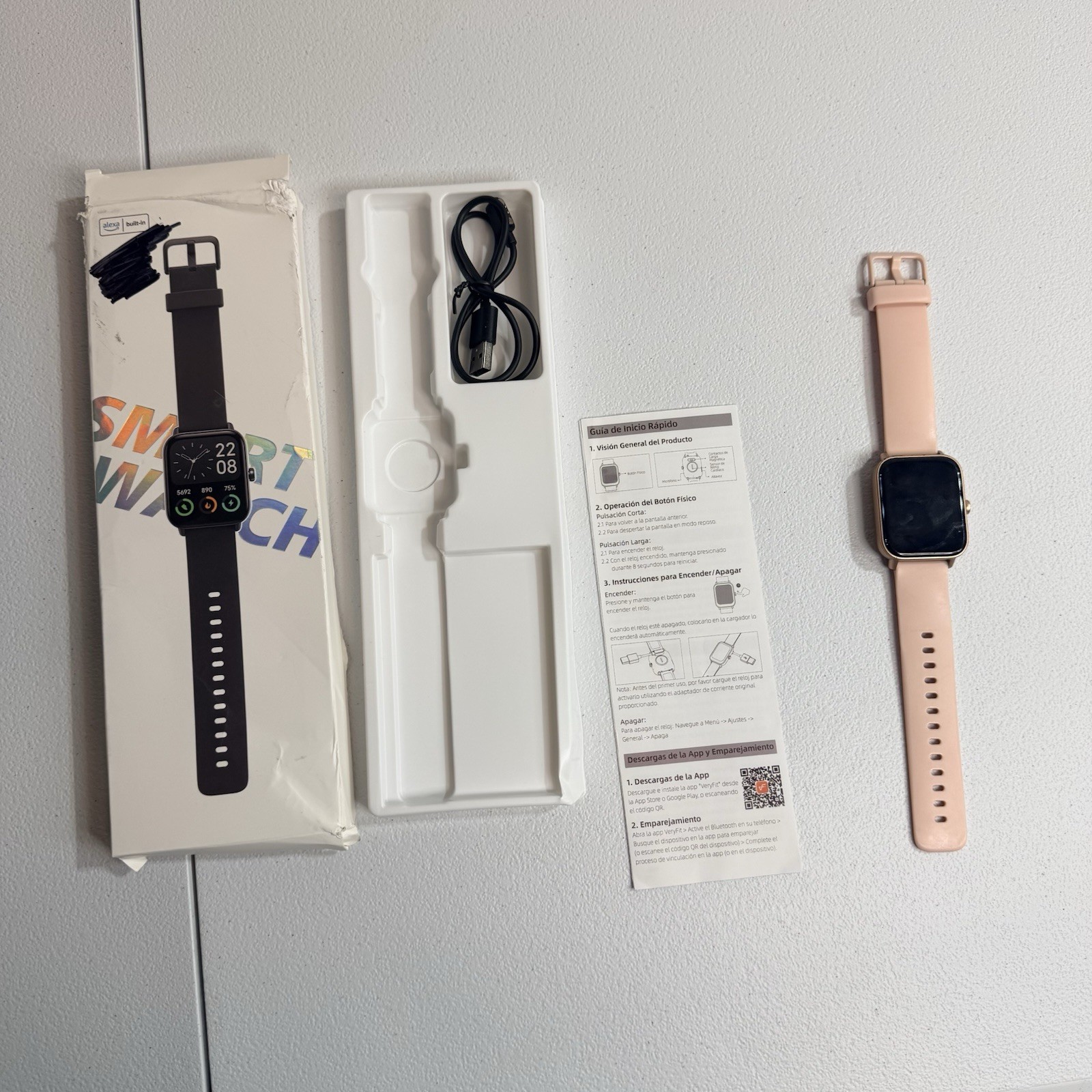IDW19 Smart Watch Heart Rate Monitor Pink Silicone Band Gold Case 44mm
