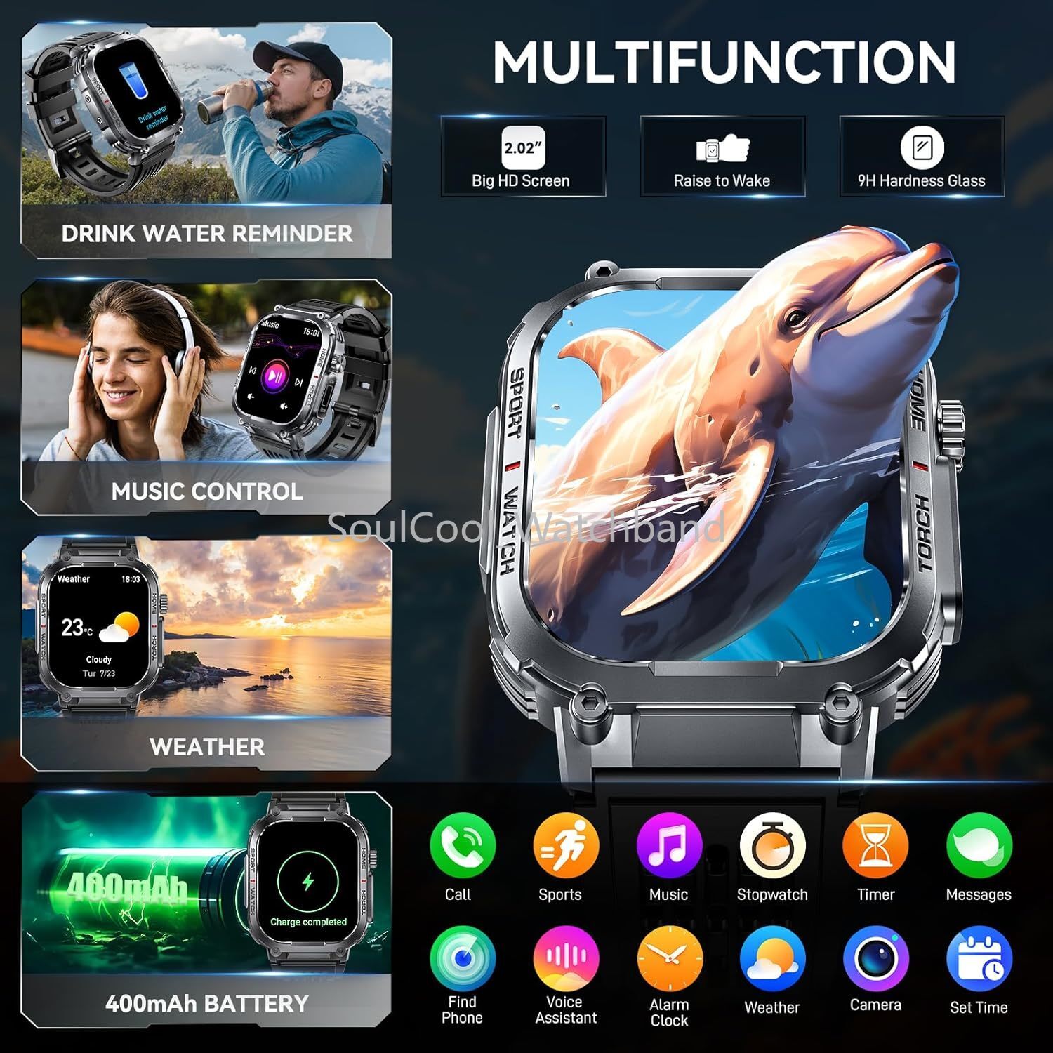Military Smart Watch for Men (Call Receive/Dial) Rugged Tactical Fitness Tracker