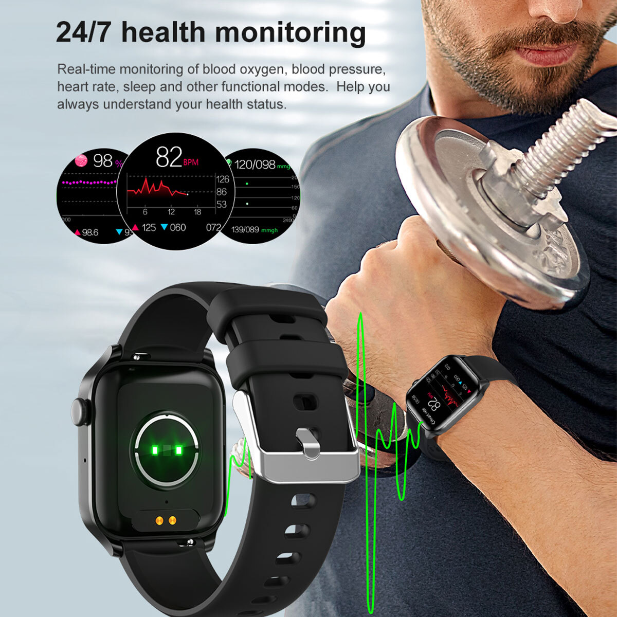Smart Watch Bluetooth Heart Rate Blood Oxygen/Pressure Monitor Fitness Tracker