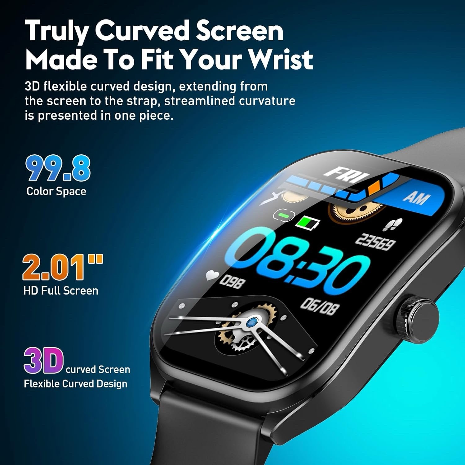 Curve Smart Watch for Men and Women 2.01″ HD Screen IP68 Waterproof Android iOS